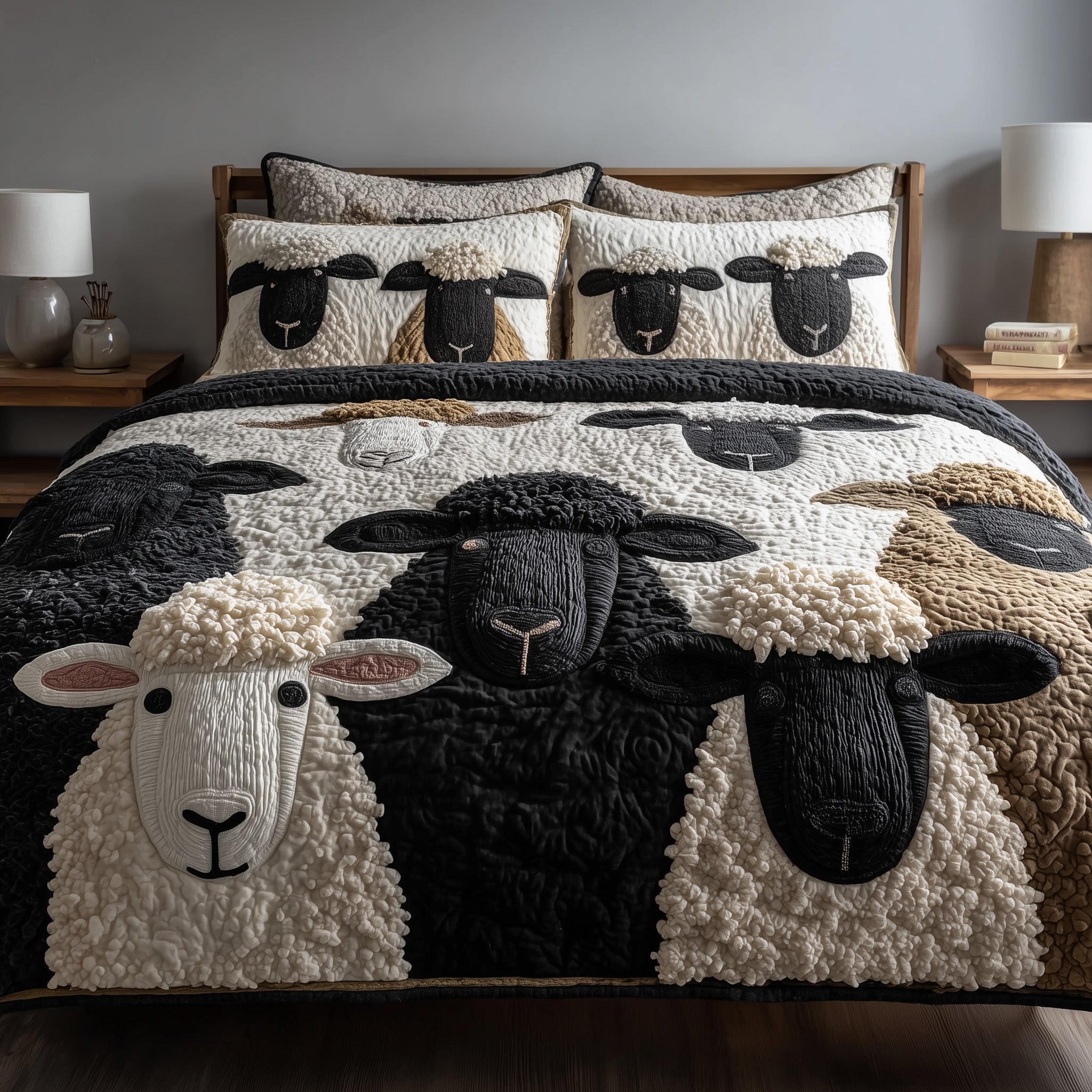 Sheep Haven Quilted Bedding Set Duvet Cover Bedspread Sheep Gifts For Him