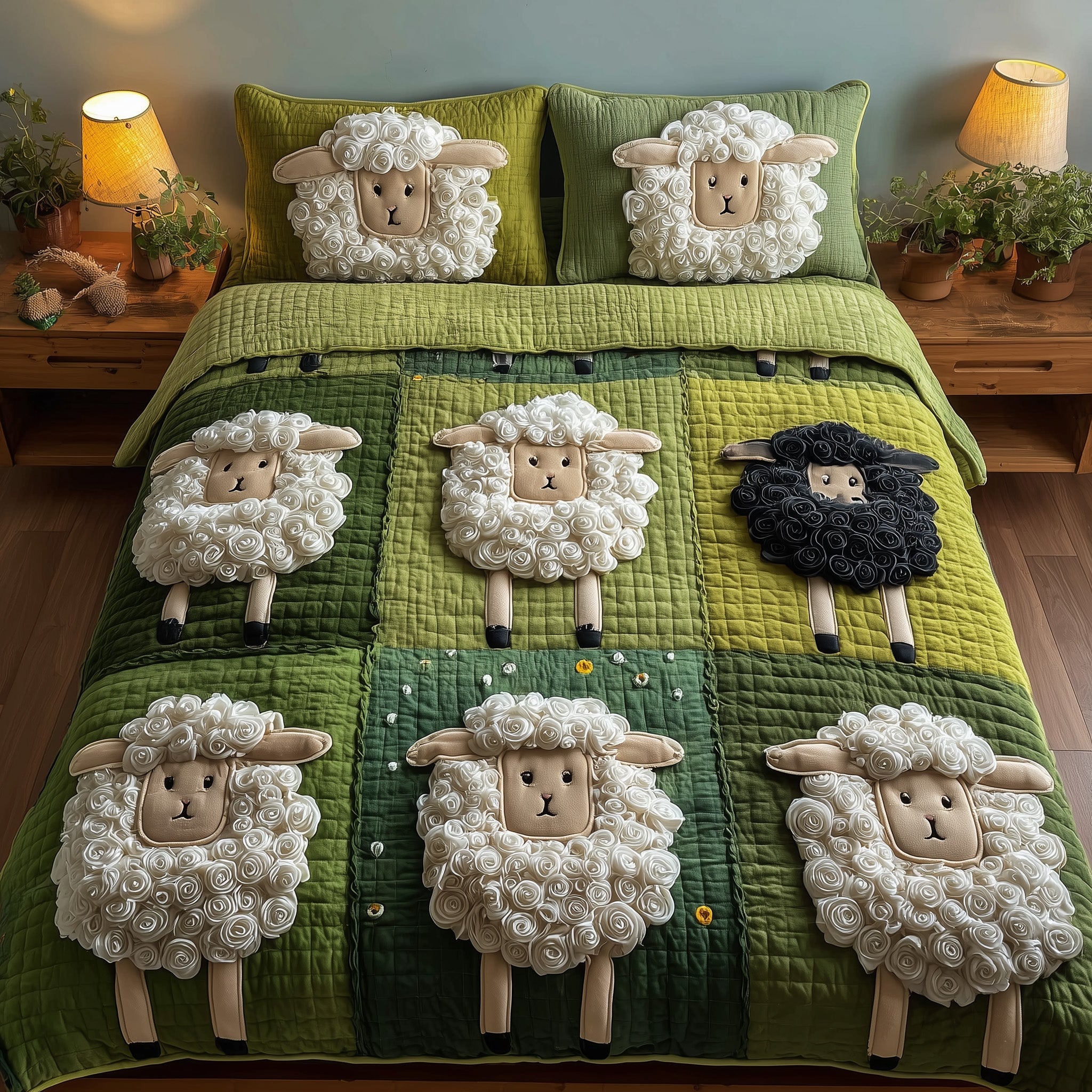 Sheep Haven Quilted Bedding Set For Couples