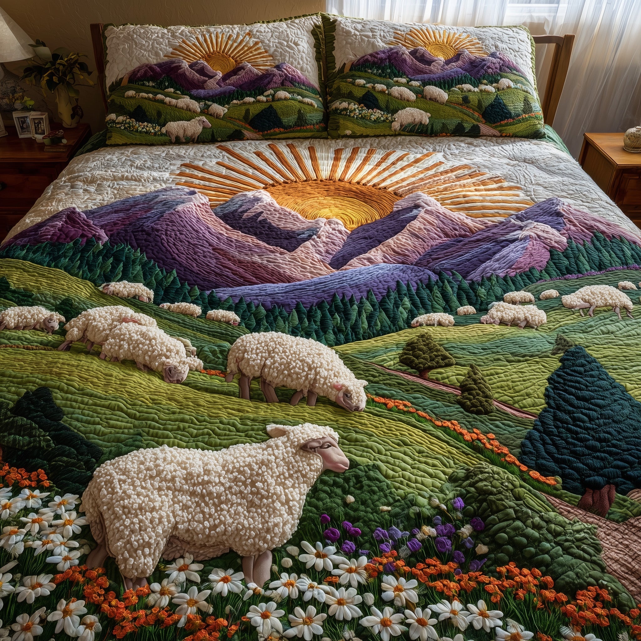 Sheep Heaven Quilted Bedding Set Duvet Cover Bedspread Gifts For A Sheep Farmer