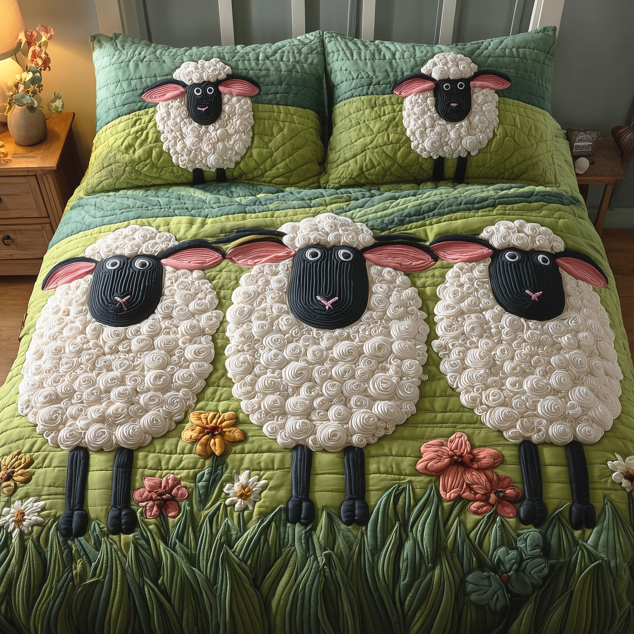 Sheep Heaven Quilted Bedding Set Duvet Cover Bedspread Sheep Gifts For Men