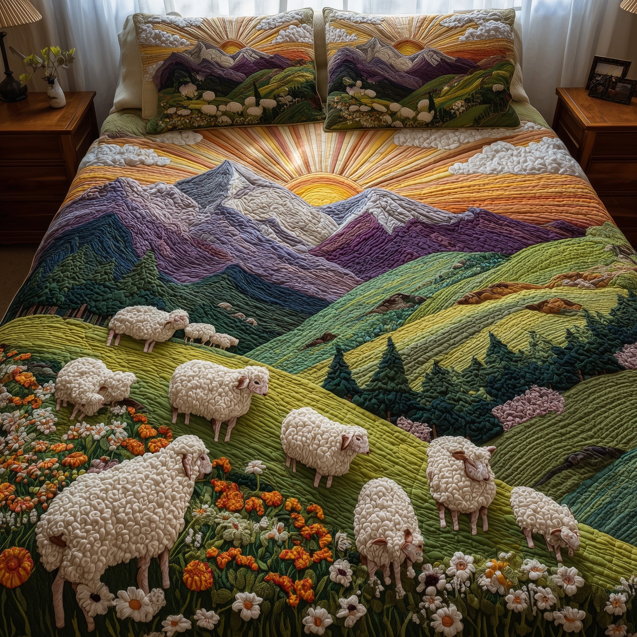 Sheep Heaven Quilted Bedding Set Duvet Cover Bedspread Sheep Related Gifts
