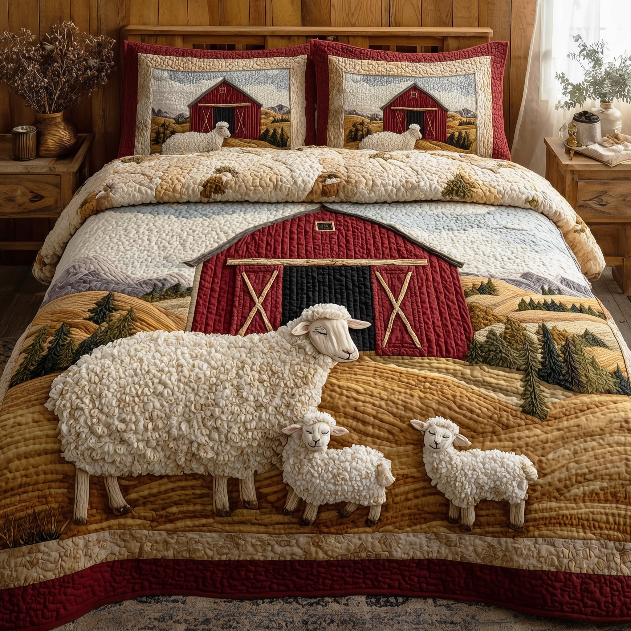 Sheep Heaven Quilted Bedding Set Floral Print