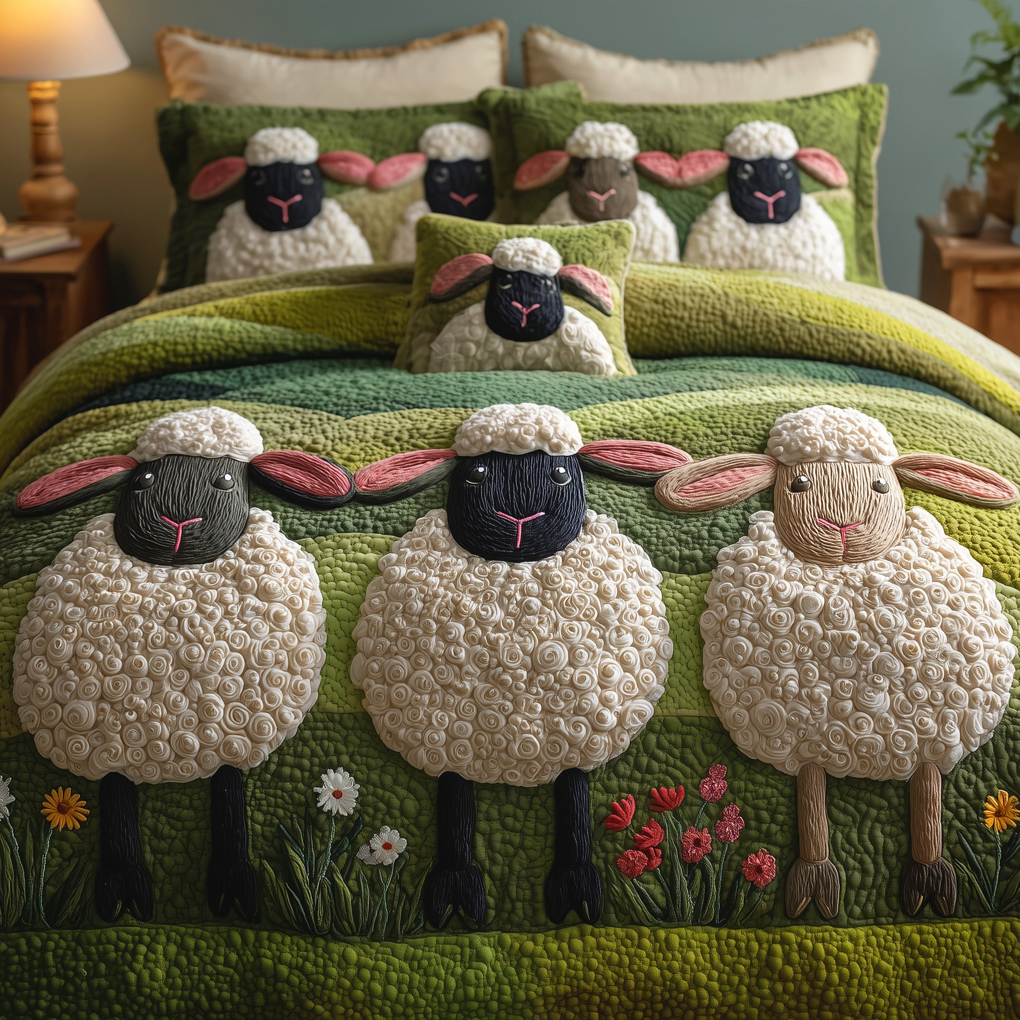 Sheep Heaven Quilted Bedding Set Solid Color