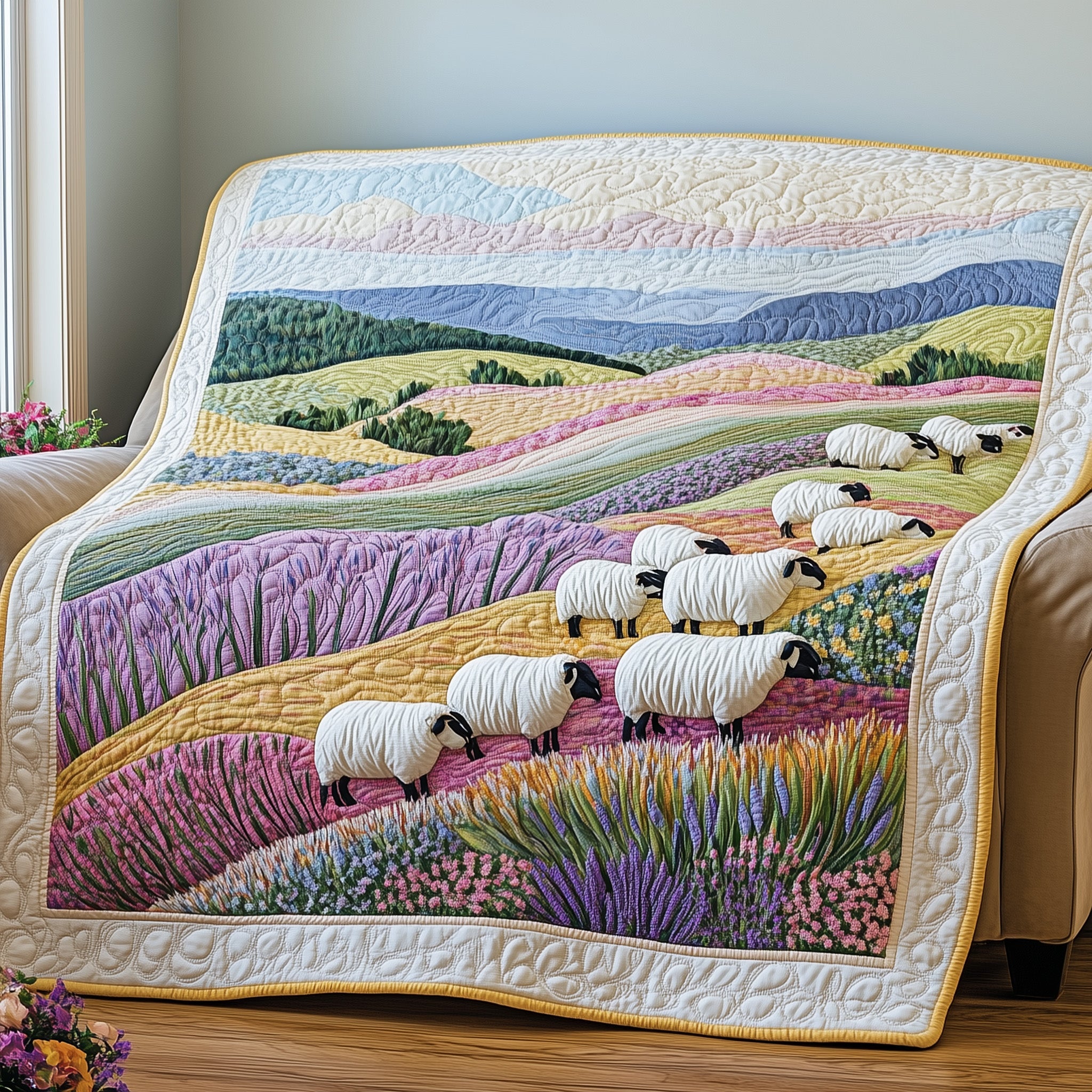 Sheep Heaven Quilted Blanket Merchandise Throw BlanketGifts For A Sheep Farmer
