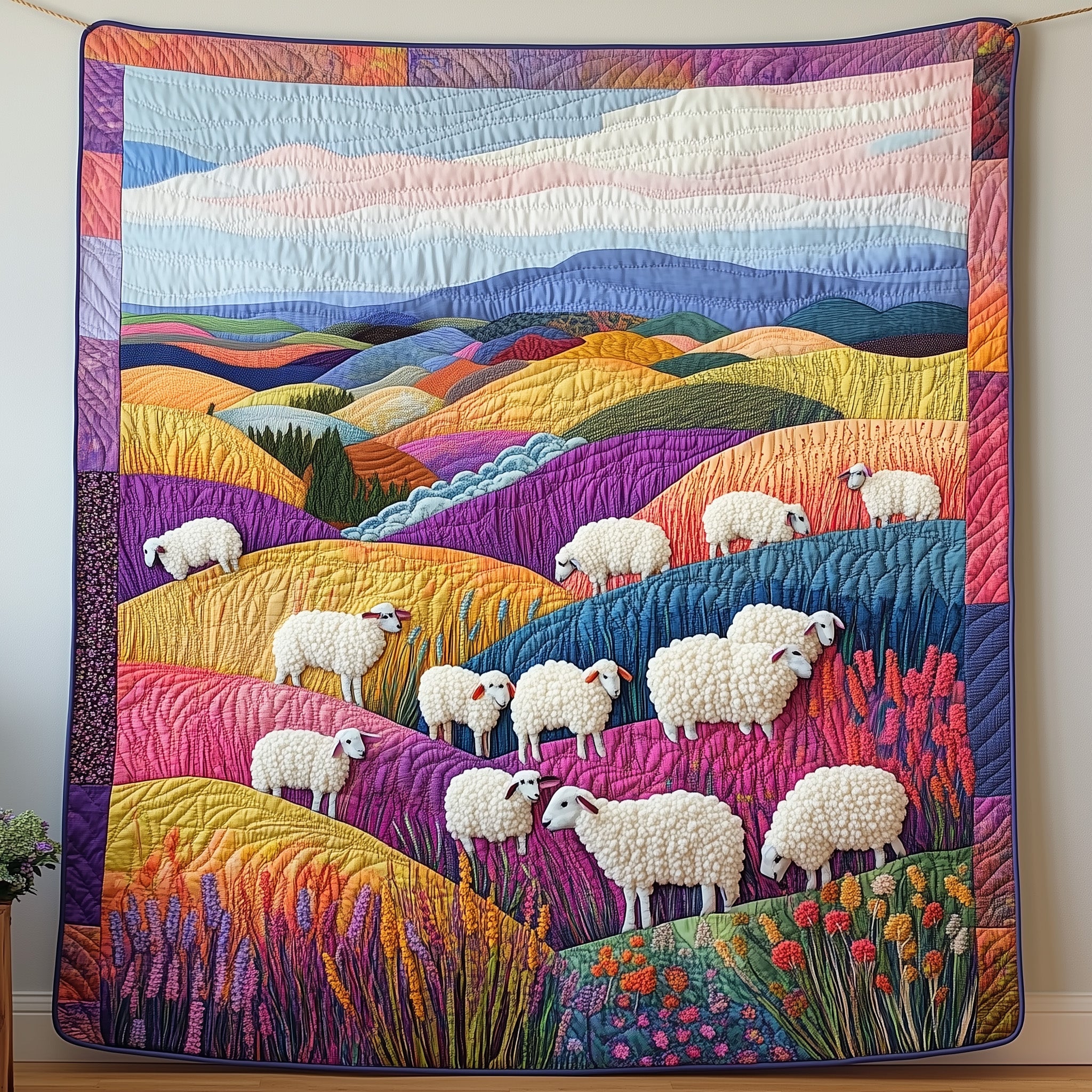 Sheep Heaven Quilted Blanket Merchandise Throw BlanketSheep Christmas Presents