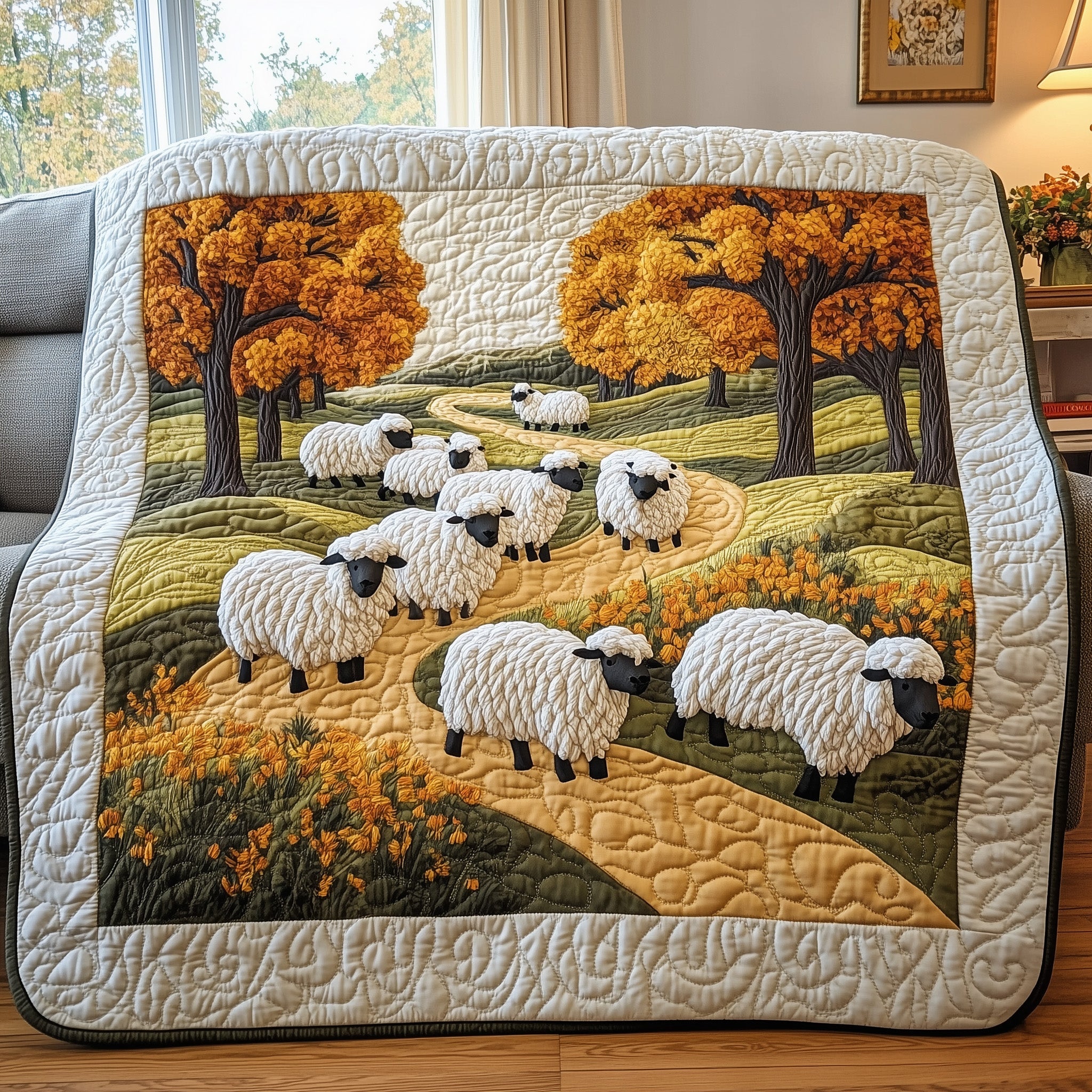 Sheep Heaven Quilted Blanket Merchandise Throw BlanketSheep Gifts For Men