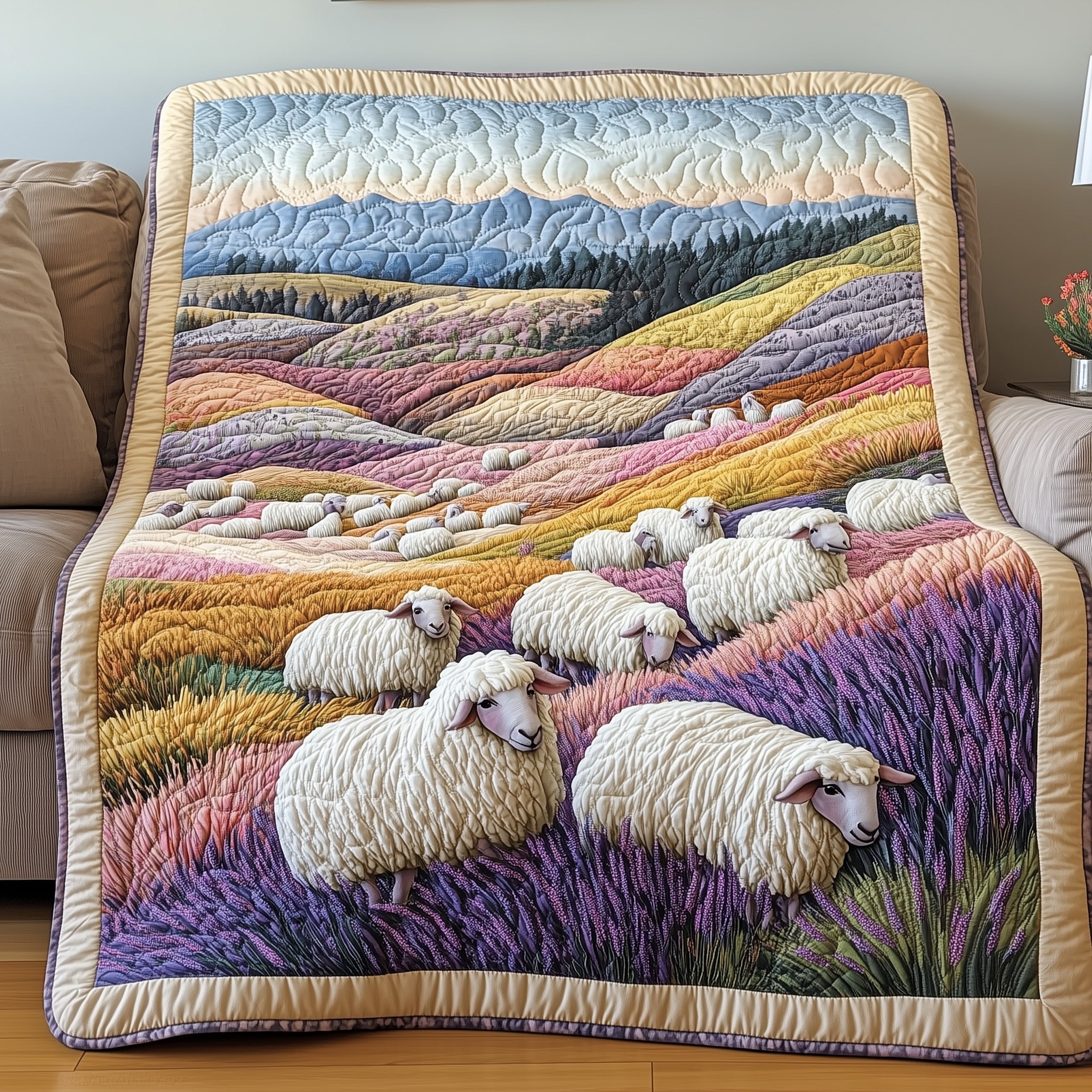 Sheep Heaven Quilted Blanket Merchandise Throw BlanketSheep Related Presents
