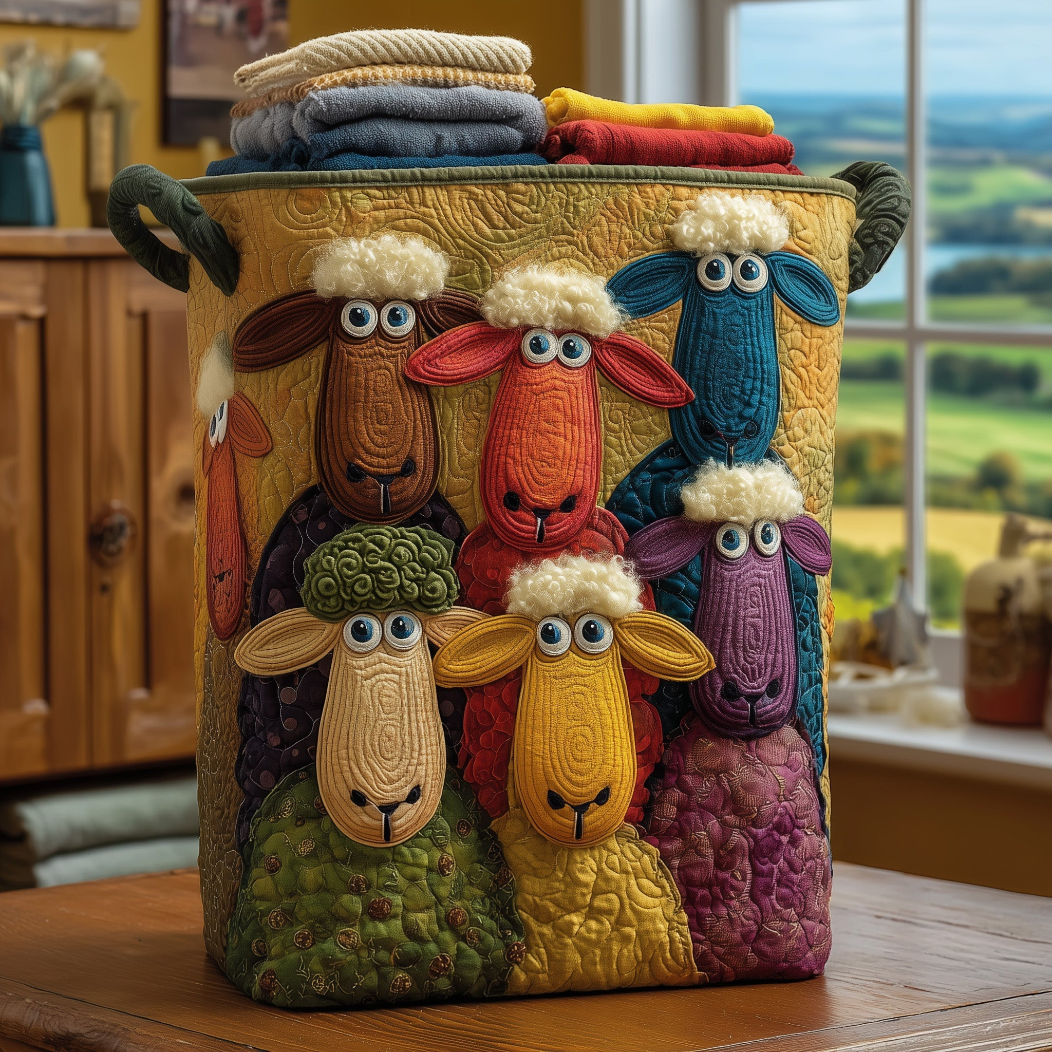 Sheep Heaven Quilted Laundry Basket Animal Home Decor Gift Ideas For Sheep Owners