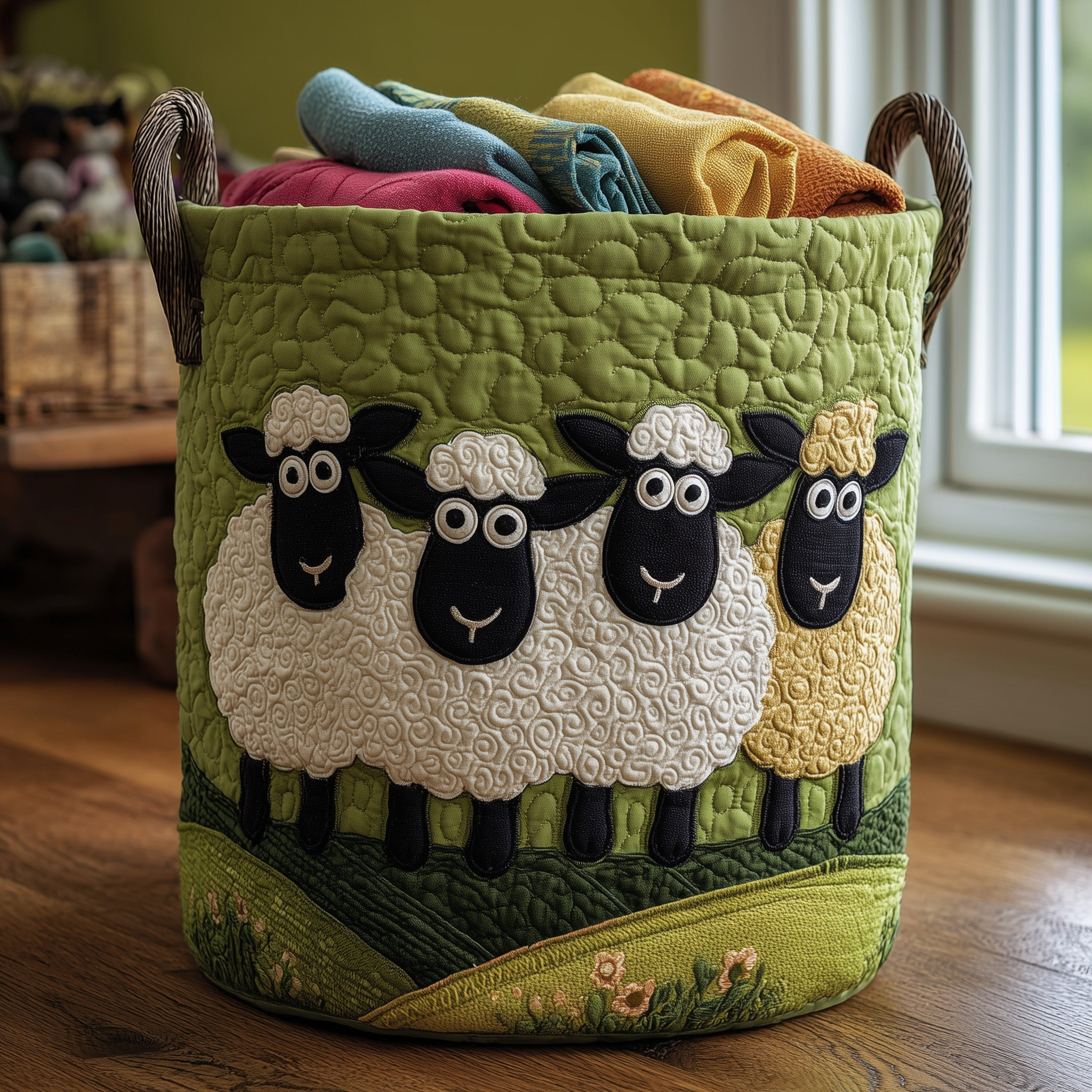 Sheep Heaven Quilted Laundry Basket Animal Home Decor Gifts For Sheep Owners