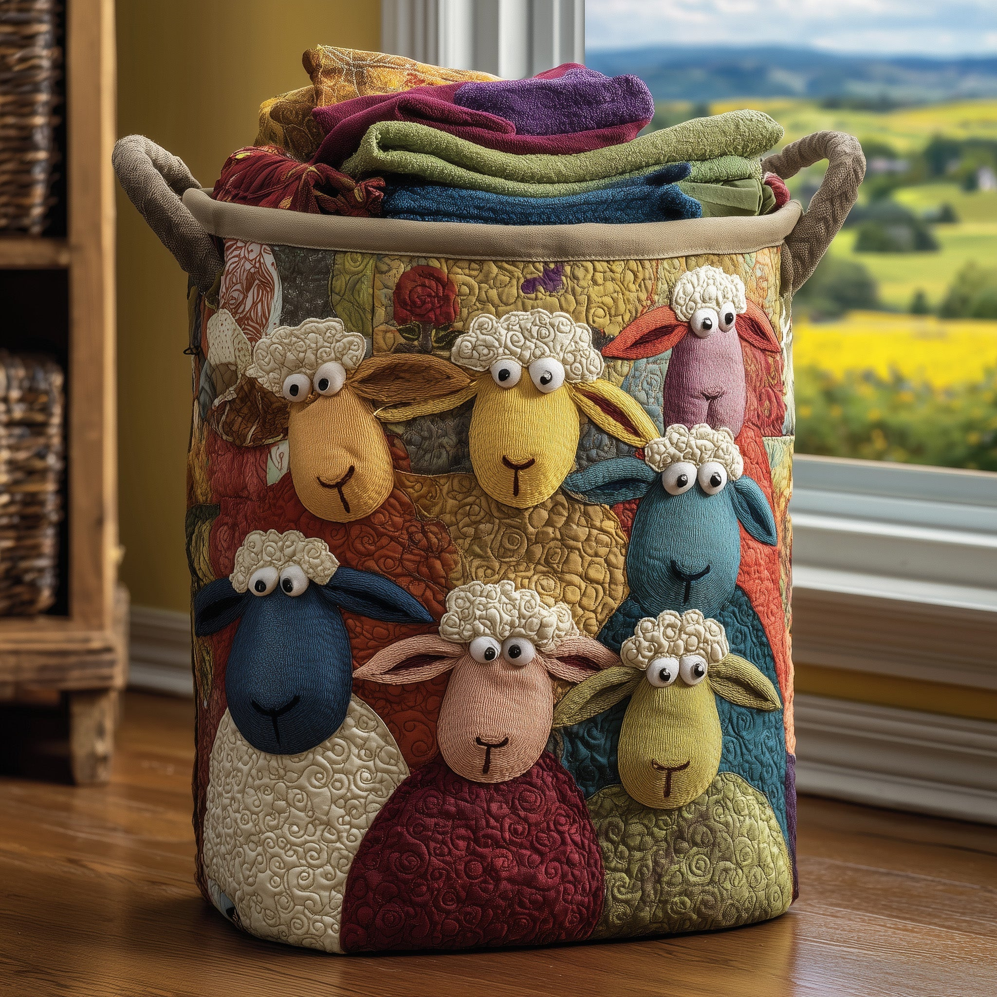 Sheep Heaven Quilted Laundry Basket Animal Themed Funny Home Decor Sheep Lover Presents