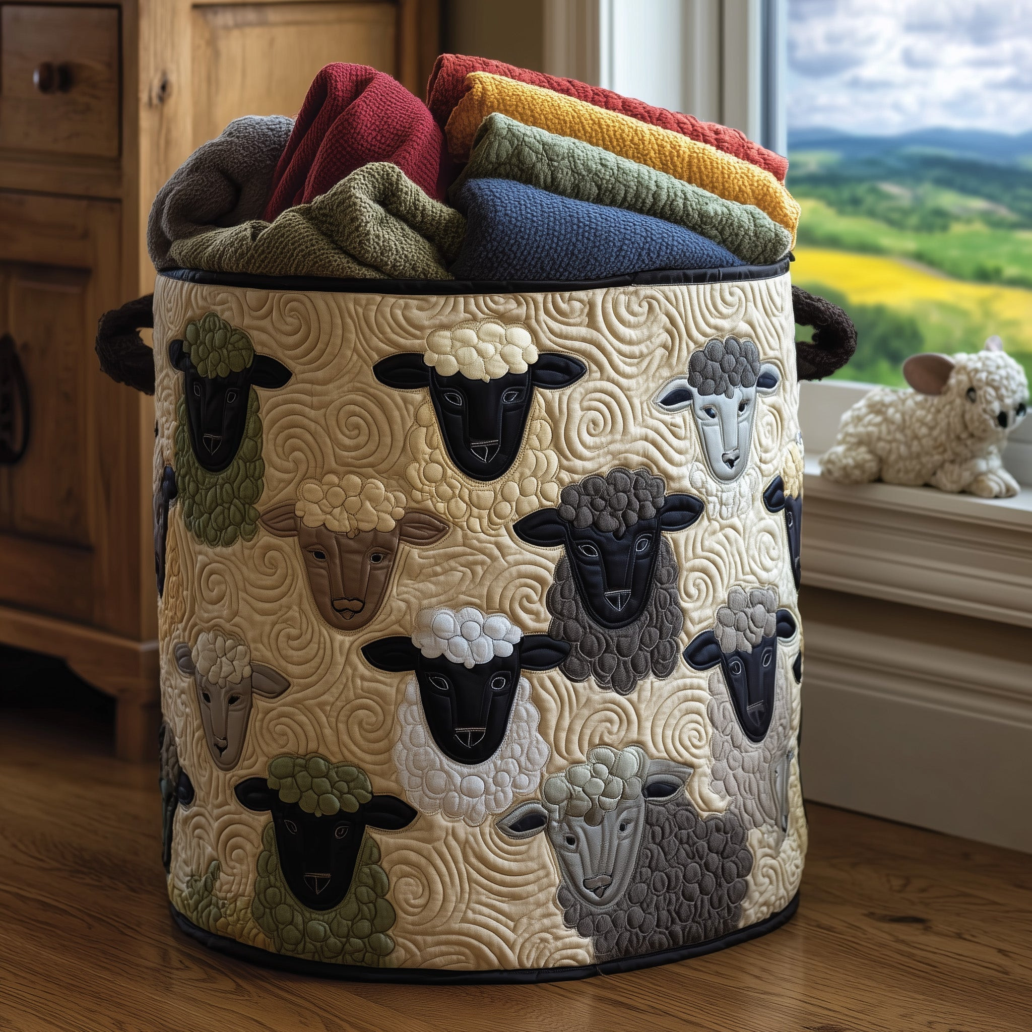 Sheep Heaven Quilted Laundry Basket Cozy Home Decor Unique Gifts For Farmers