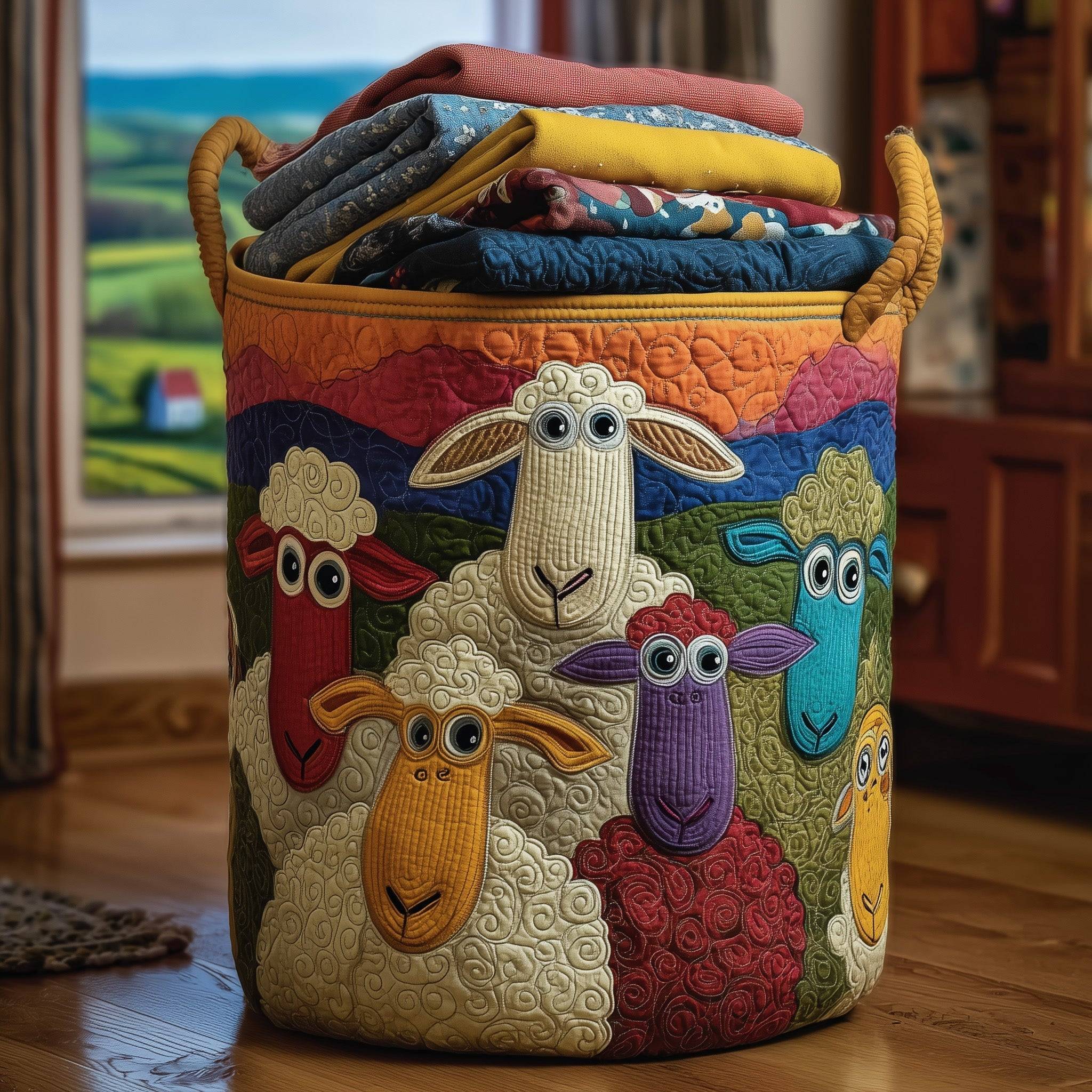 Sheep Heaven Quilted Laundry Basket Cute Home Decor Best Gifts For Sheep Lovers