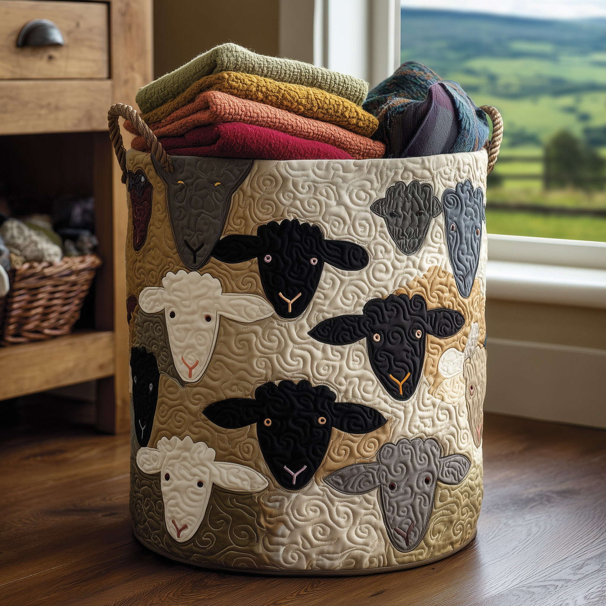 Sheep Heaven Quilted Laundry Basket Lovely Home Decor Unique Gifts For New Home