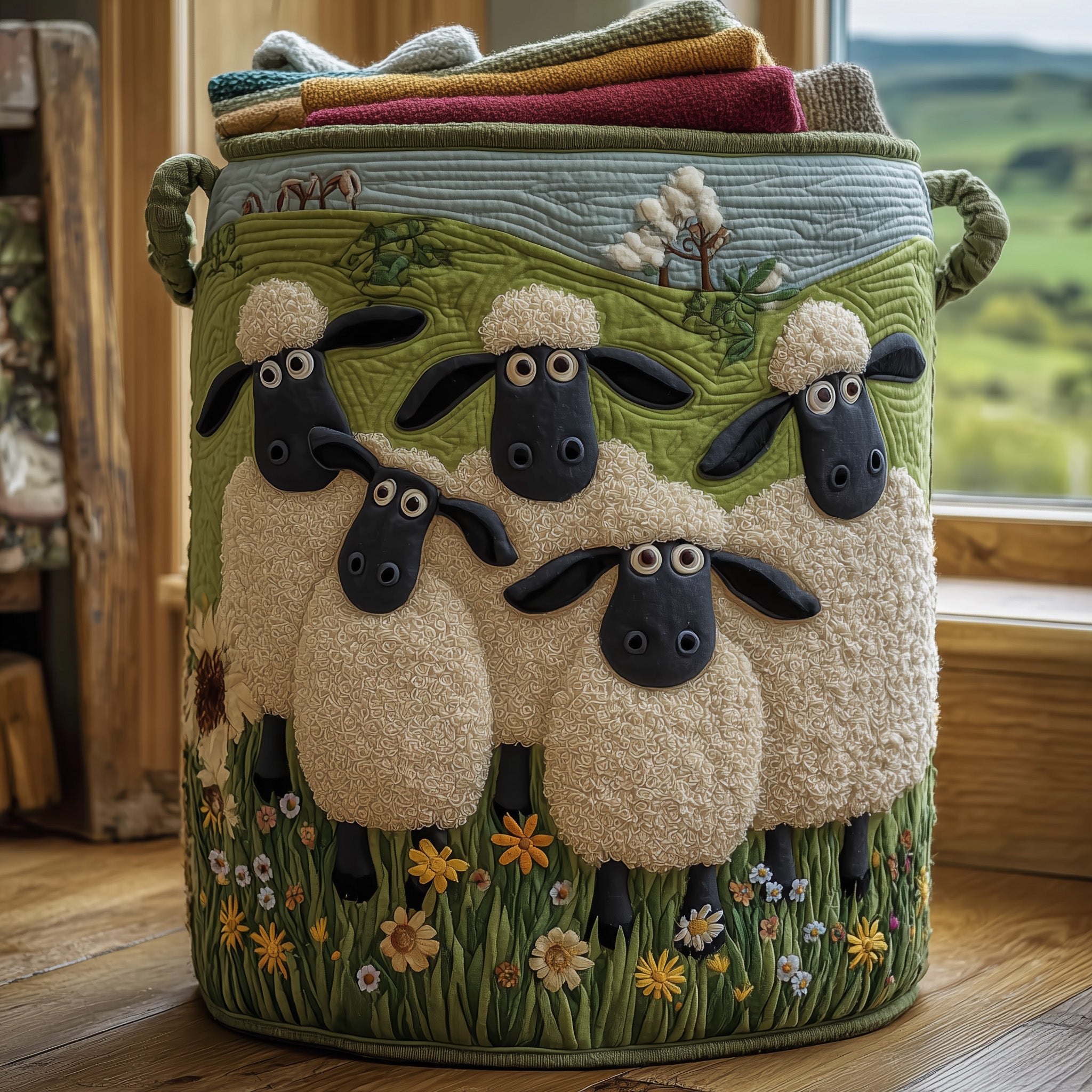 Sheep Heaven Quilted Laundry Basket Pretty Gifts For Sheep Collectors