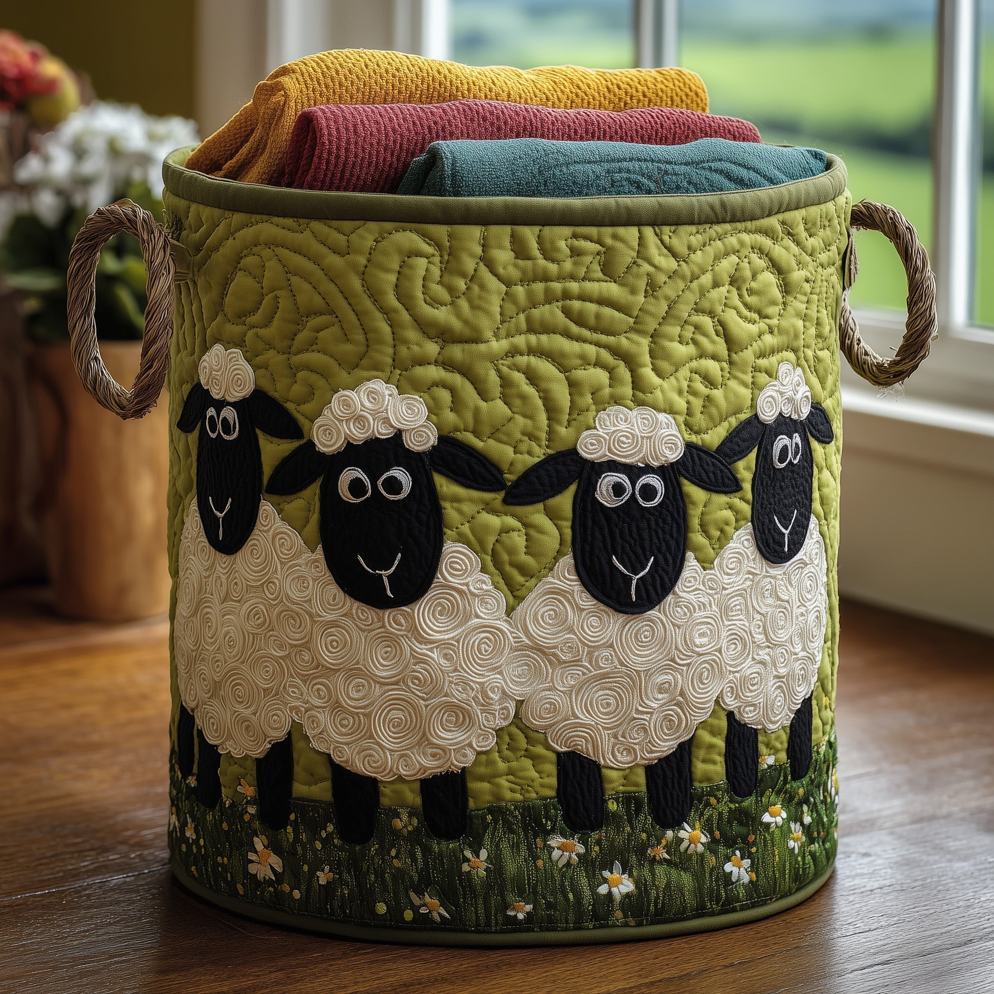 Sheep Heaven Quilted Laundry Basket Trendy Home Decor Best Gifts For Sheep Enthusiasts