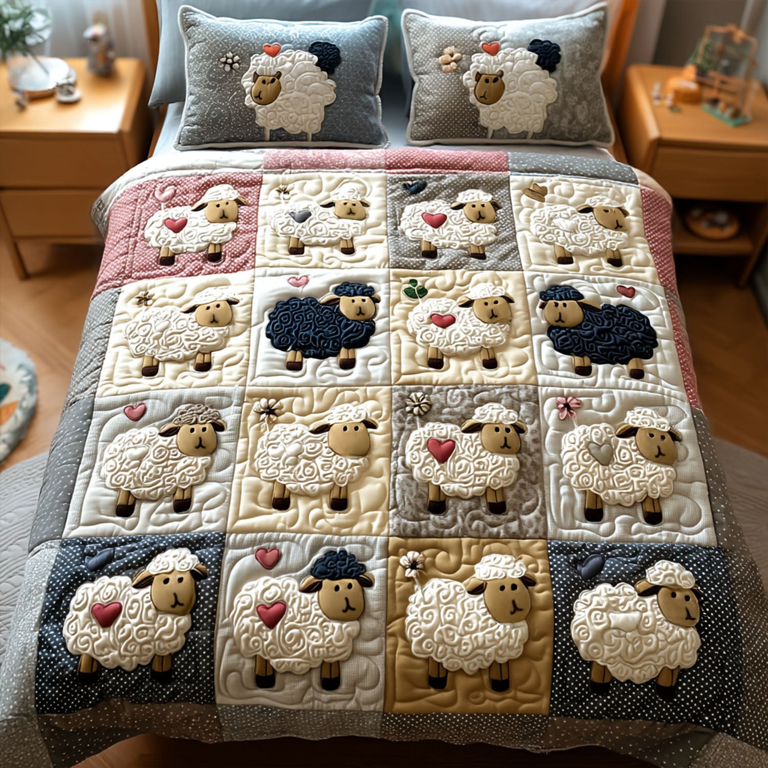 Sheep in Bloom Quilted Bedding Set Cute Room Decor Sheep Christmas Presents