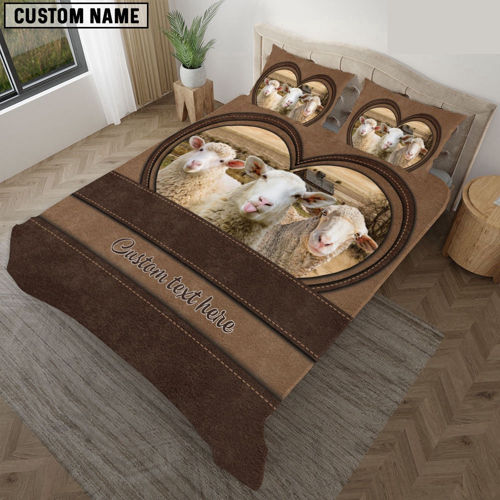 Sheep In Heart Custom Name Bedding Set Farmhouse Bedding Set Couple Gifts