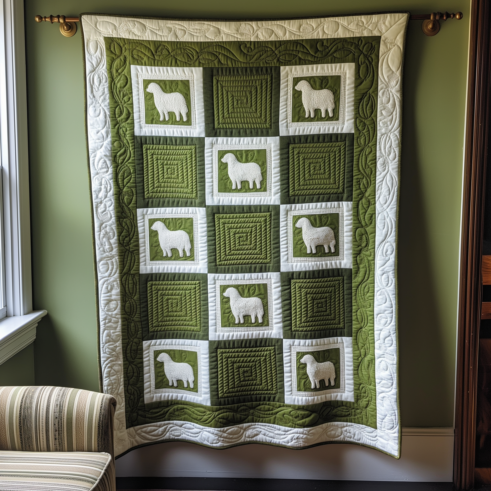 Sheep In Spring Meadow Quilted Blanket Presents For Sheep Lovers