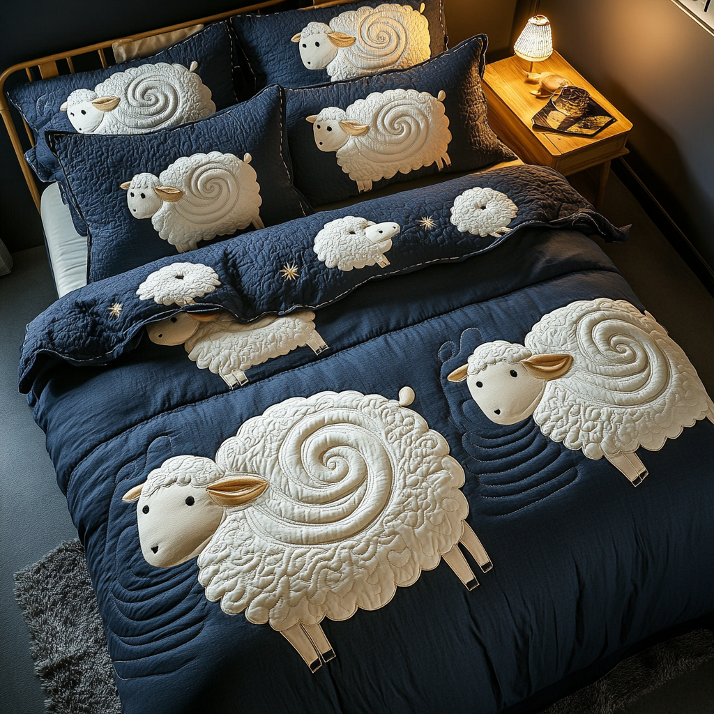 Sheep Meadow Quilted Bedding Set Best Bed Sheet Set Gifts For Sheep Lovers