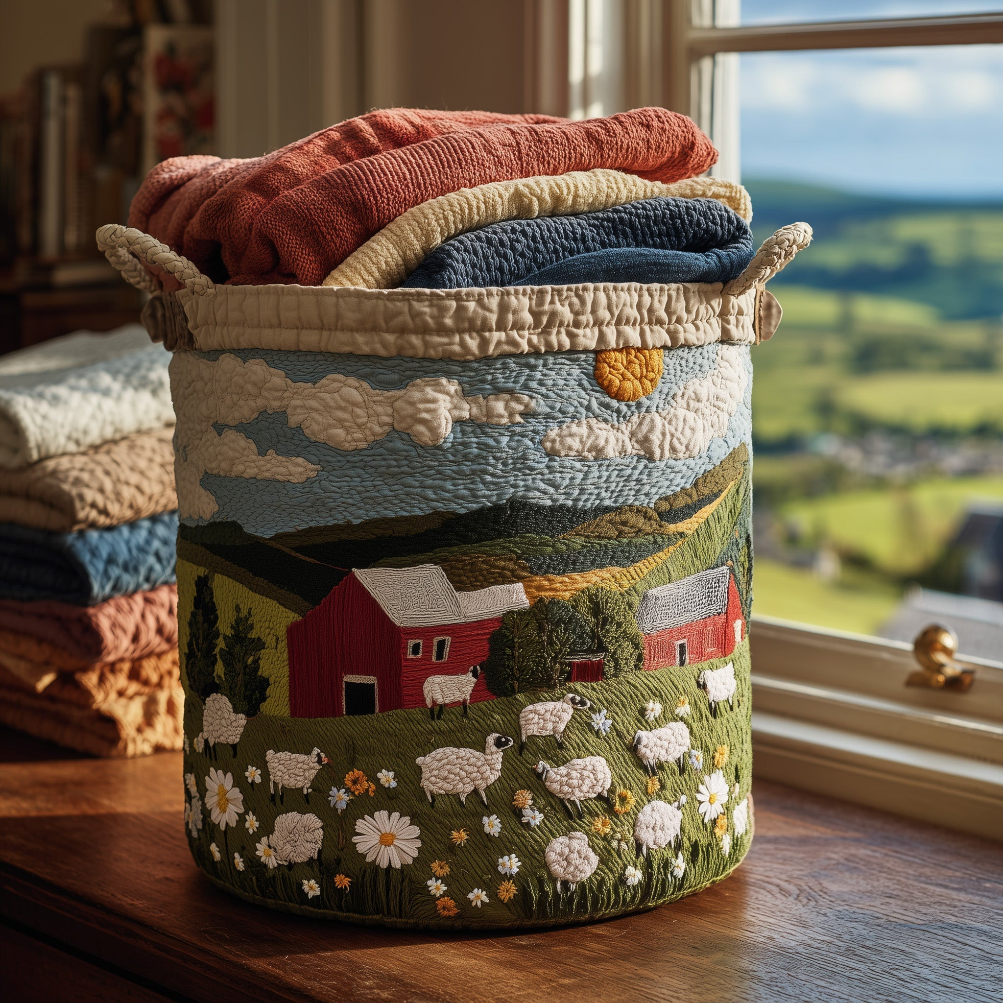 Sheep Meadow Quilted Laundry Basket Laundry Room Decor Cozy Vibe Gift Ideas