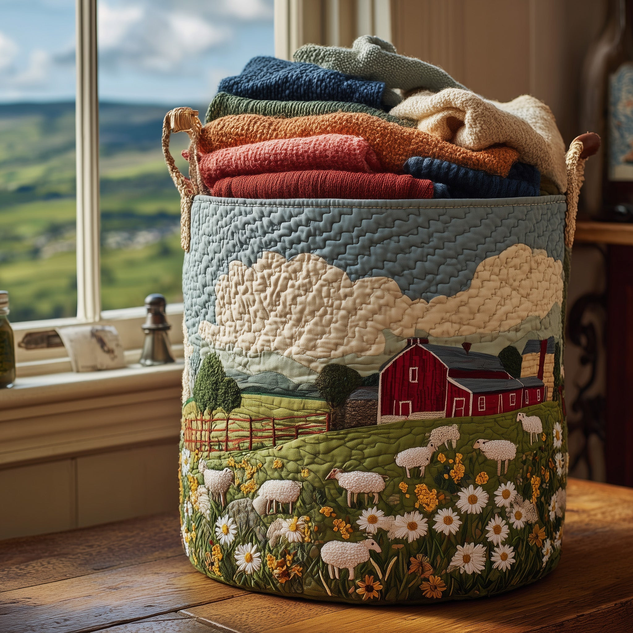 Sheep Meadow Quilted Laundry Basket Laundry Room Decor Grandpa Ideas Gifts