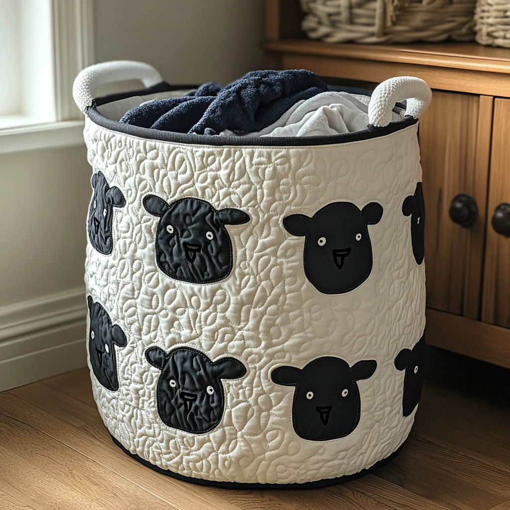 Sheep Meadow Quilted Laundry Basket Valentine's Day Merch Gift