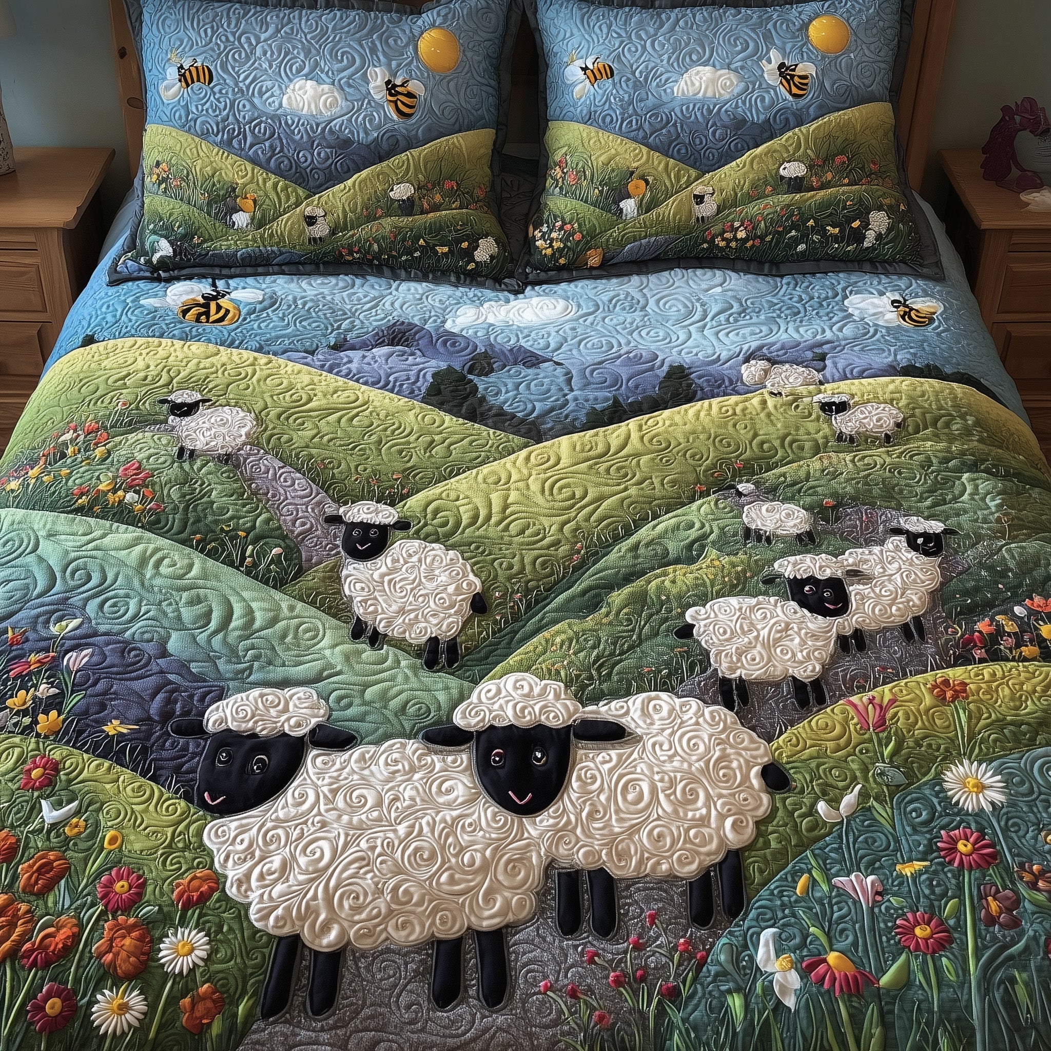 Sheep Mountain Quilted Bedding Set Birthday Gift