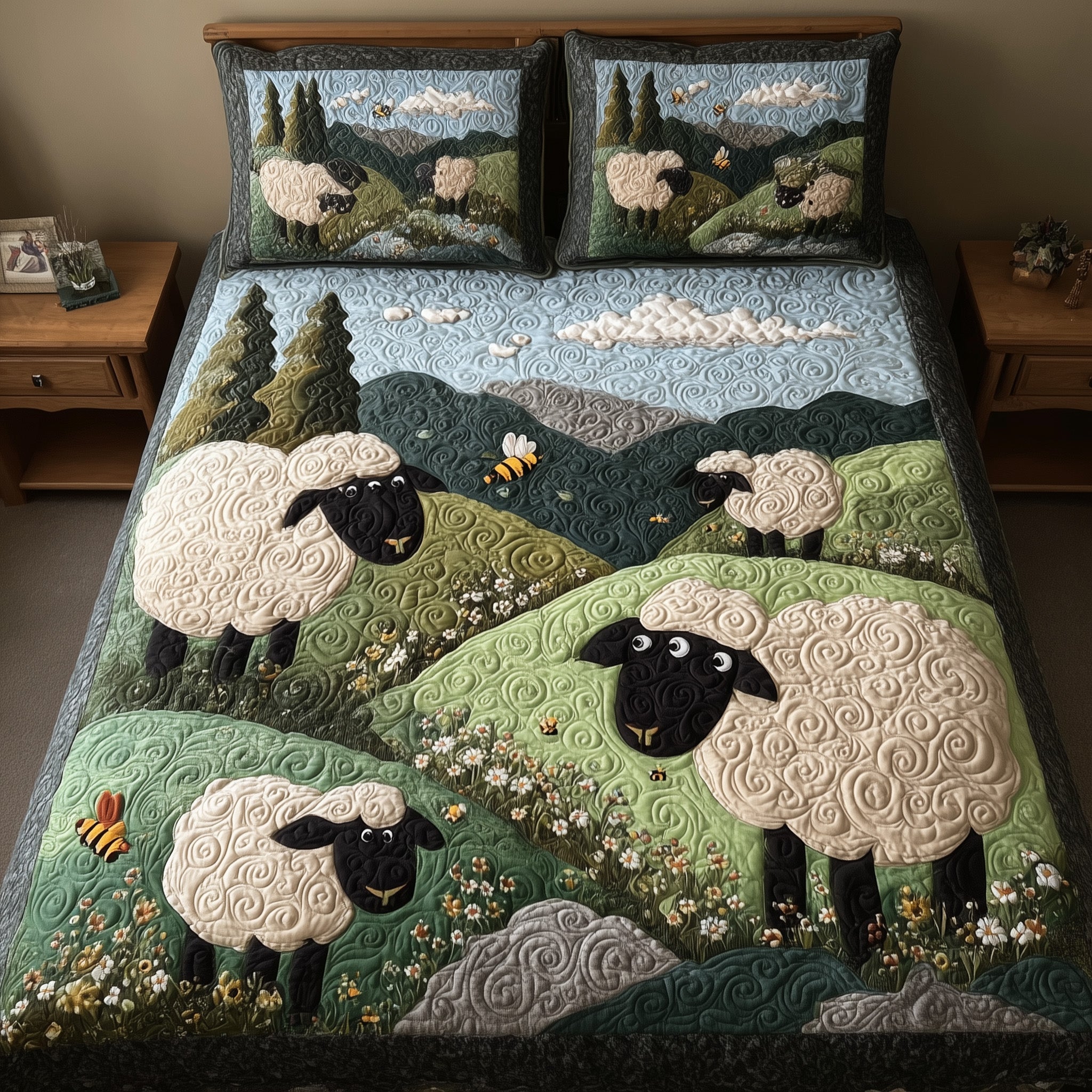 Sheep Mountain Quilted Bedding Set Cotton Sateen