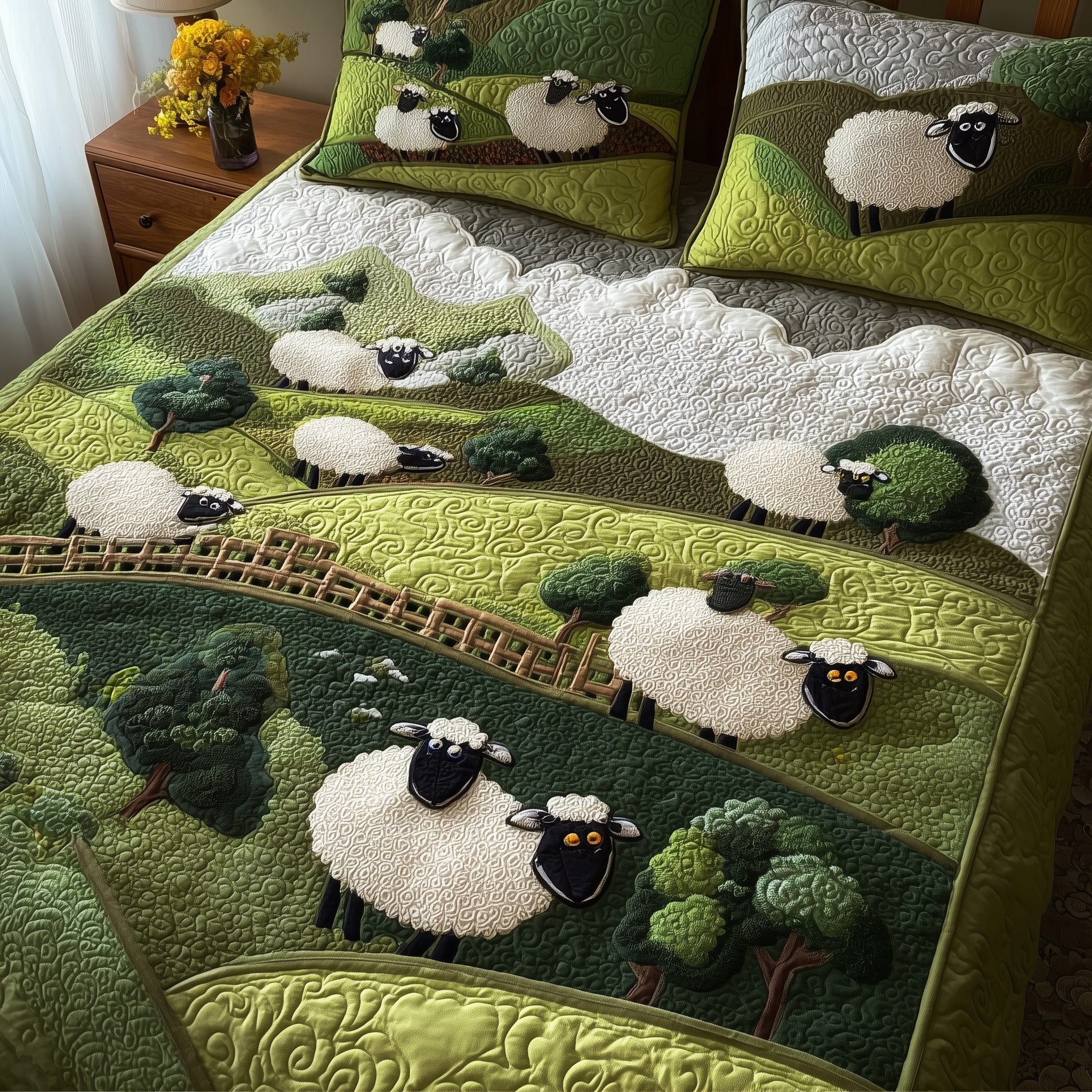 Sheep Mountain Quilted Bedding Set Duvet Cover Bedspread Black Sheep Gift Set