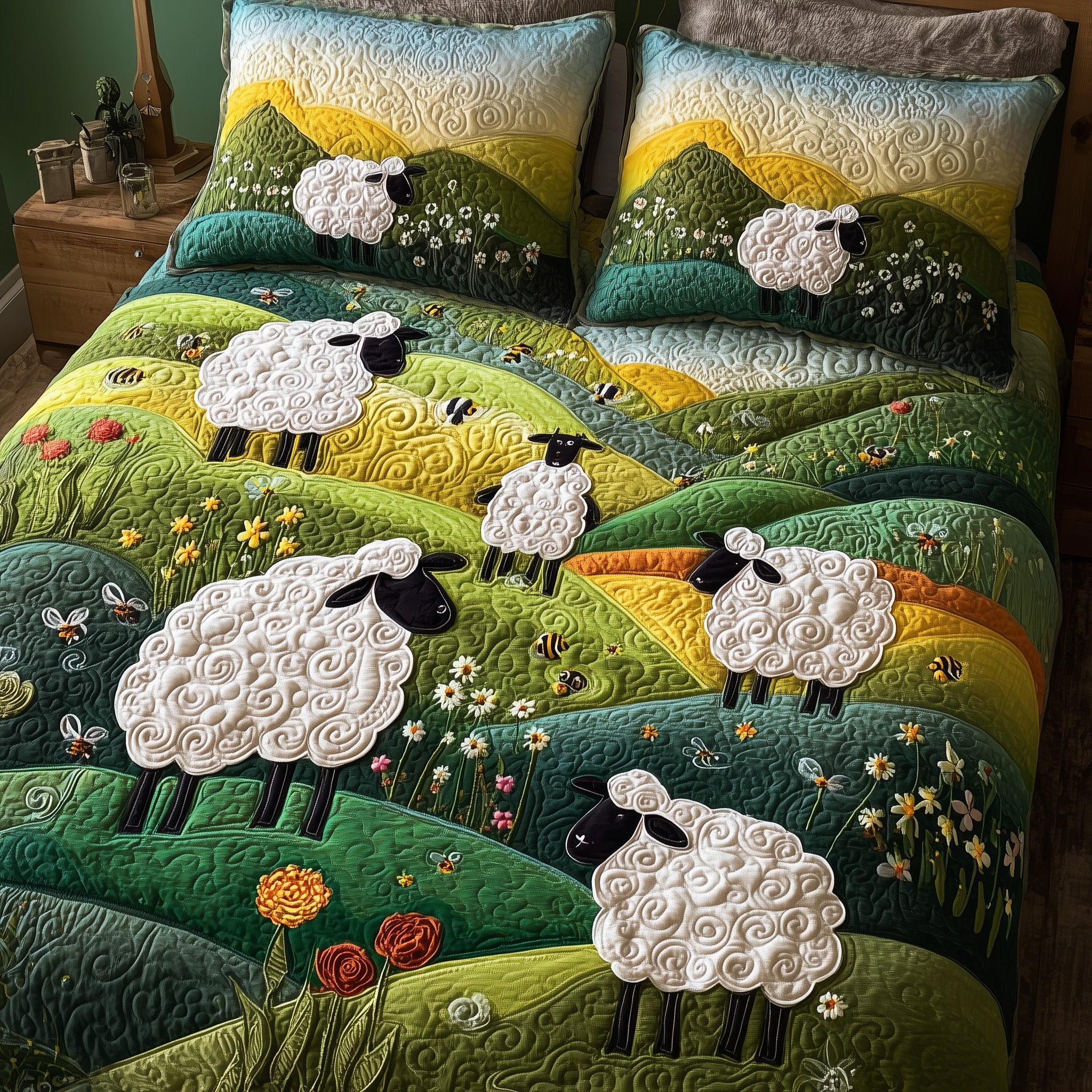 Sheep Mountain Quilted Bedding Set Duvet Cover Bedspread Christmas Gifts For Sheep Farmers