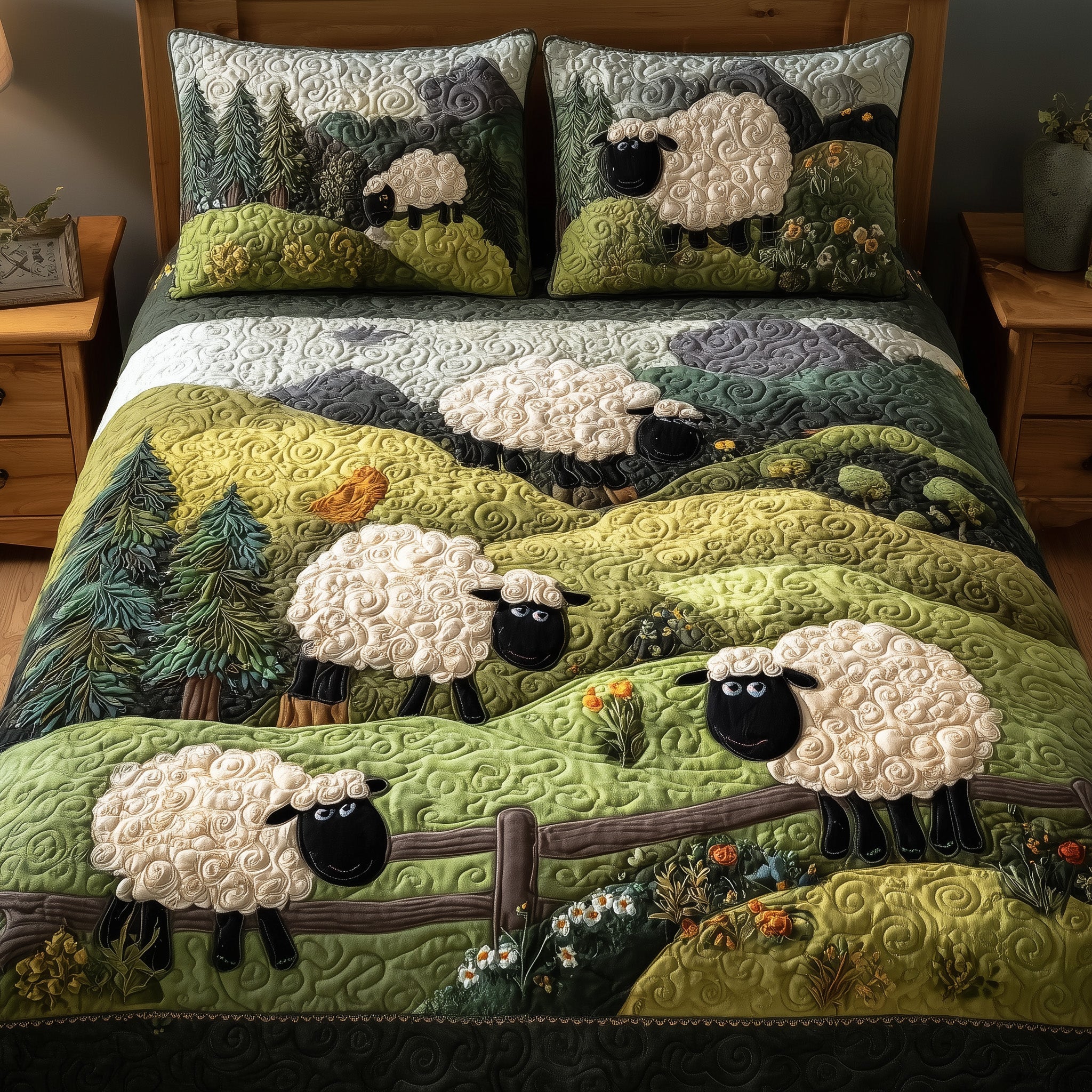 Sheep Mountain Quilted Bedding Set Duvet Cover Bedspread Farm Sheep Inspired Gifts
