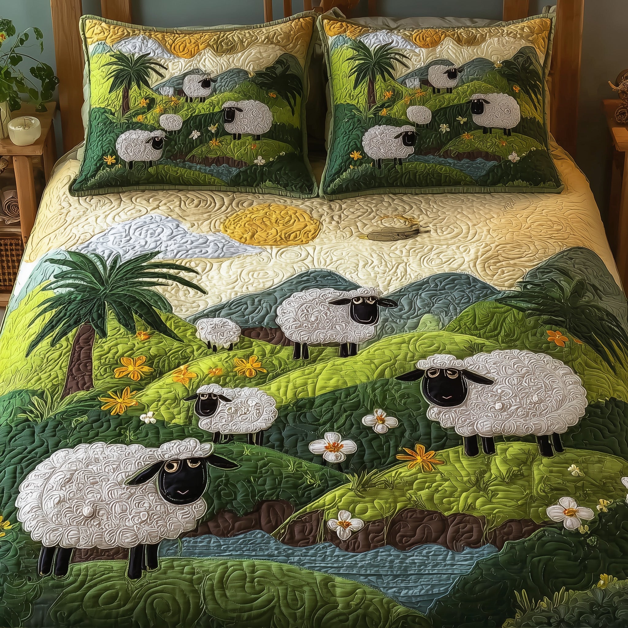 Sheep Mountain Quilted Bedding Set Duvet Cover Bedspread Gifts For A Sheep Farmer