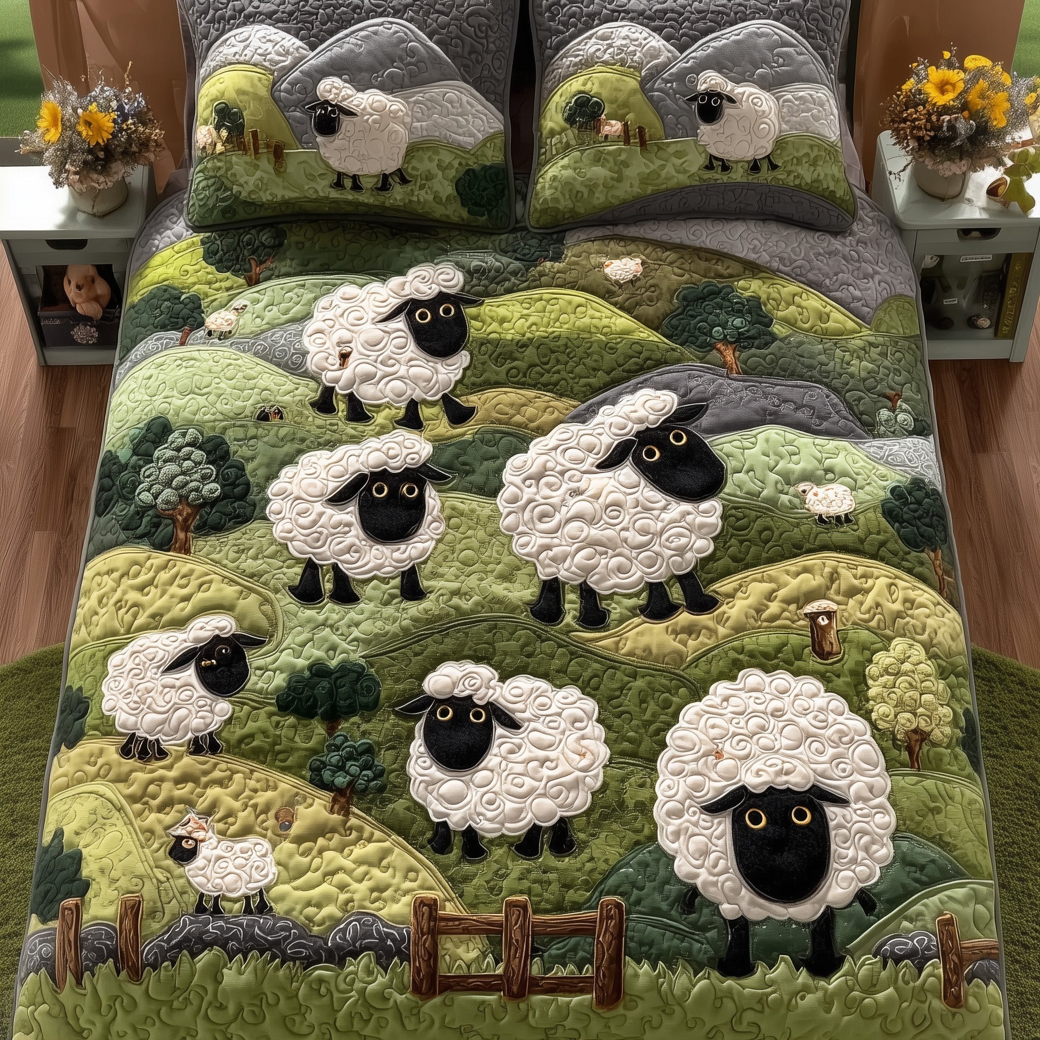 Sheep Mountain Quilted Bedding Set Duvet Cover Bedspread Novelty Sheep Gifts Farmers
