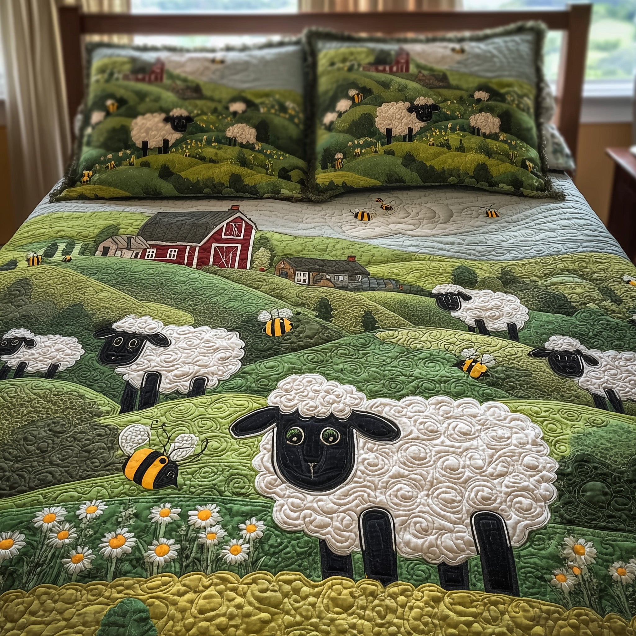 Sheep Mountain Quilted Bedding Set Duvet Cover Bedspread Presents For Sheep Farmers