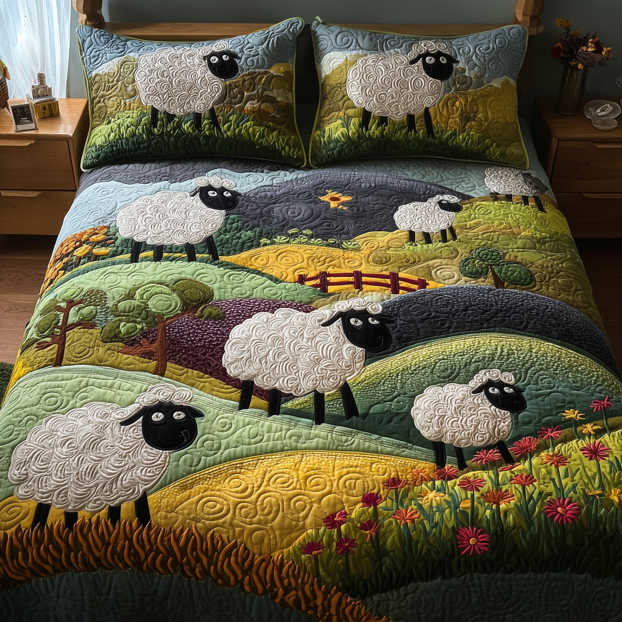 Sheep Mountain Quilted Bedding Set Duvet Cover Bedspread Sheep Gifts For Men