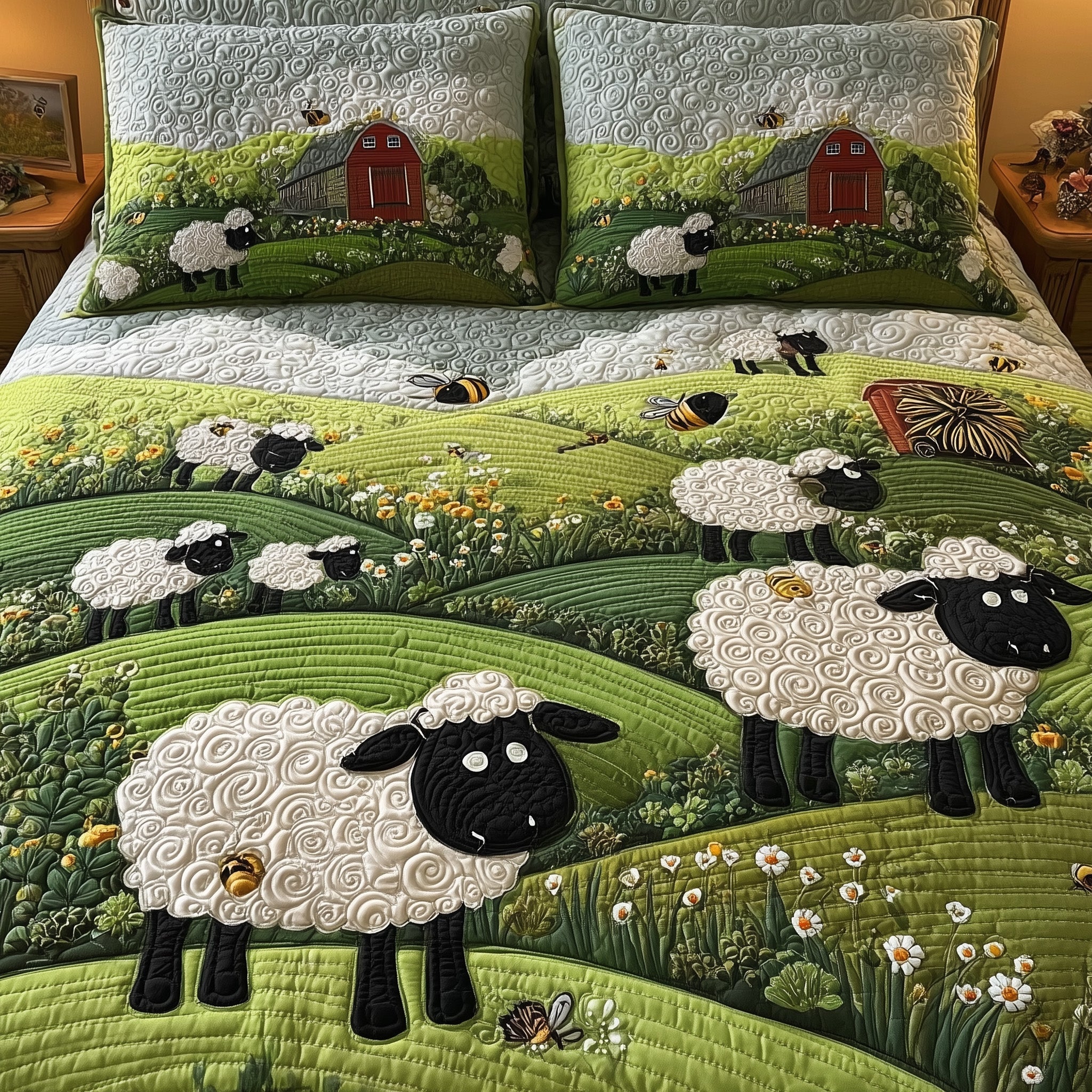 Sheep Mountain Quilted Bedding Set Duvet Cover Bedspread Sheep Related Gifts