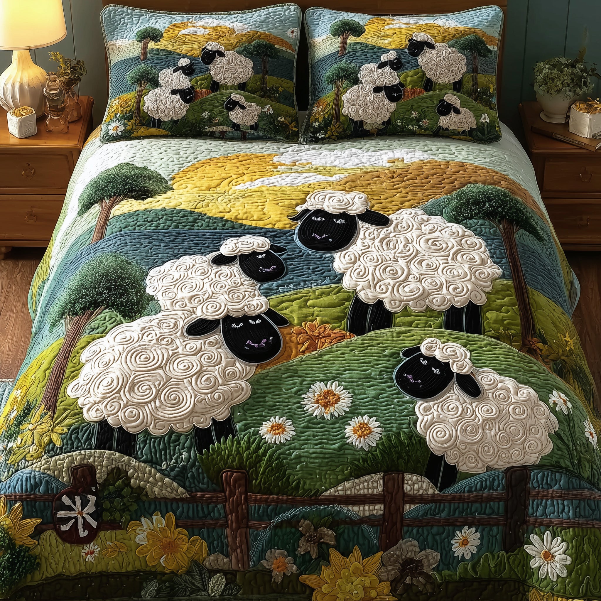 Sheep Mountain Quilted Bedding Set Duvet Cover Bedspread Sheep Related Presents