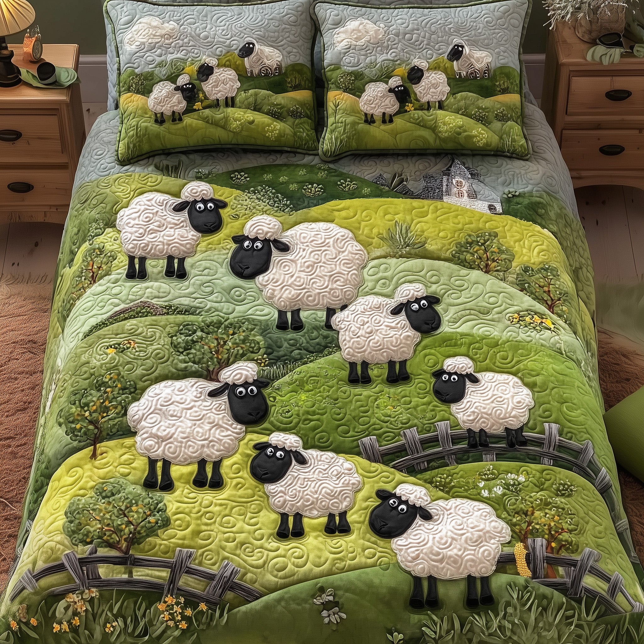 Sheep Mountain Quilted Bedding Set Duvet Cover Bedspread Unusual Sheep Gifts Farmers