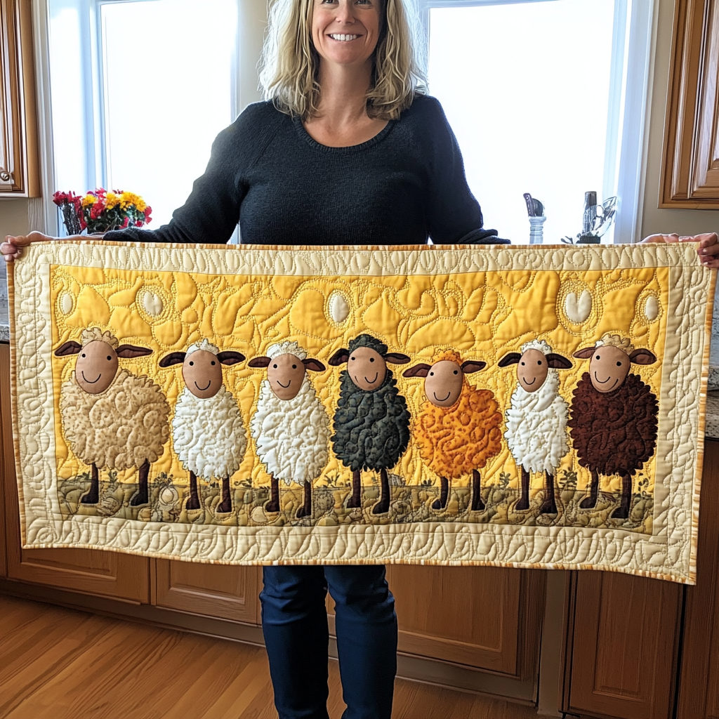 Sheep Parade Quilted Table Runner Dining Table Decor Gifts For Sheep Lovers