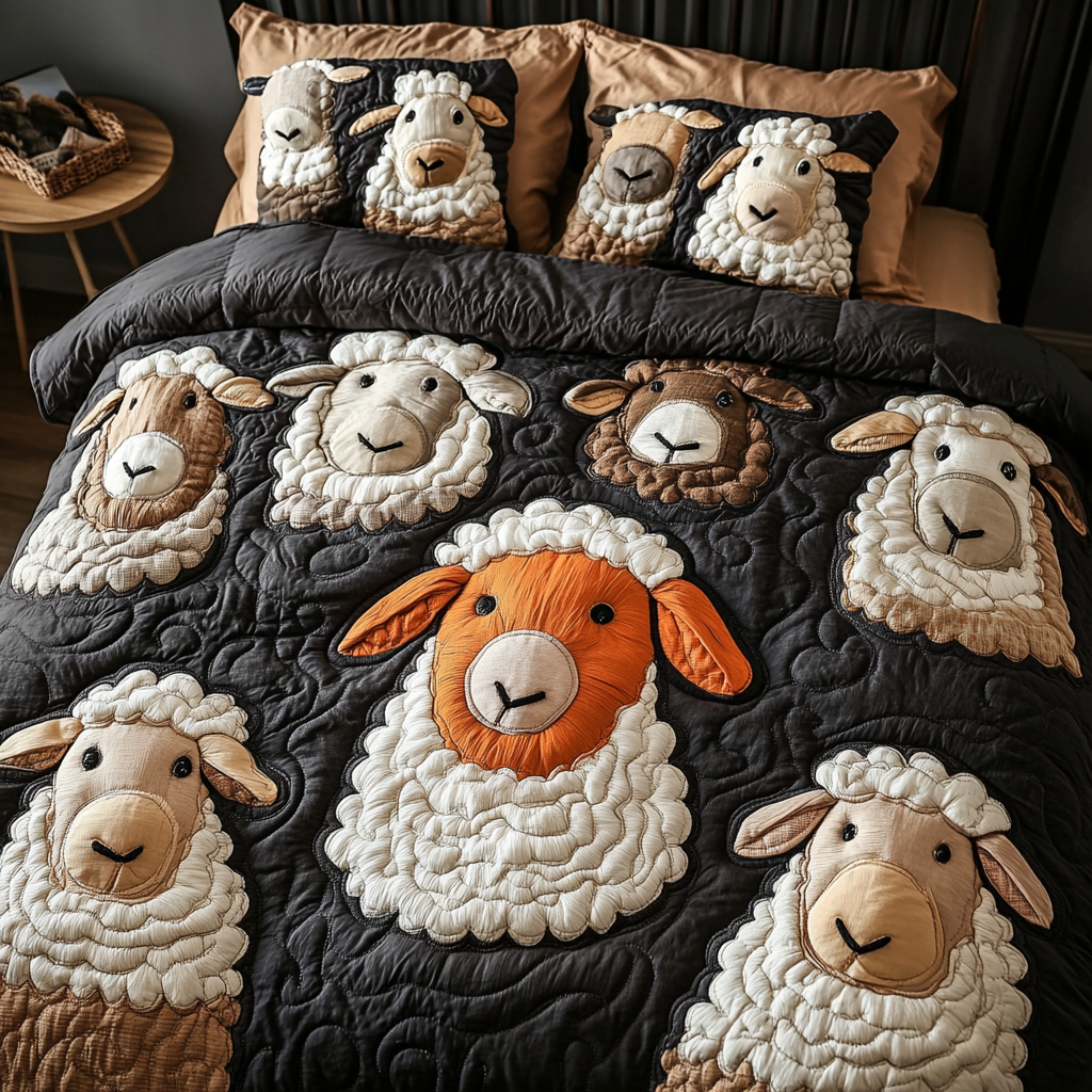 Sheep Pasture Quilted Bedding Set Bedspread Set Sheep Gifts For Him