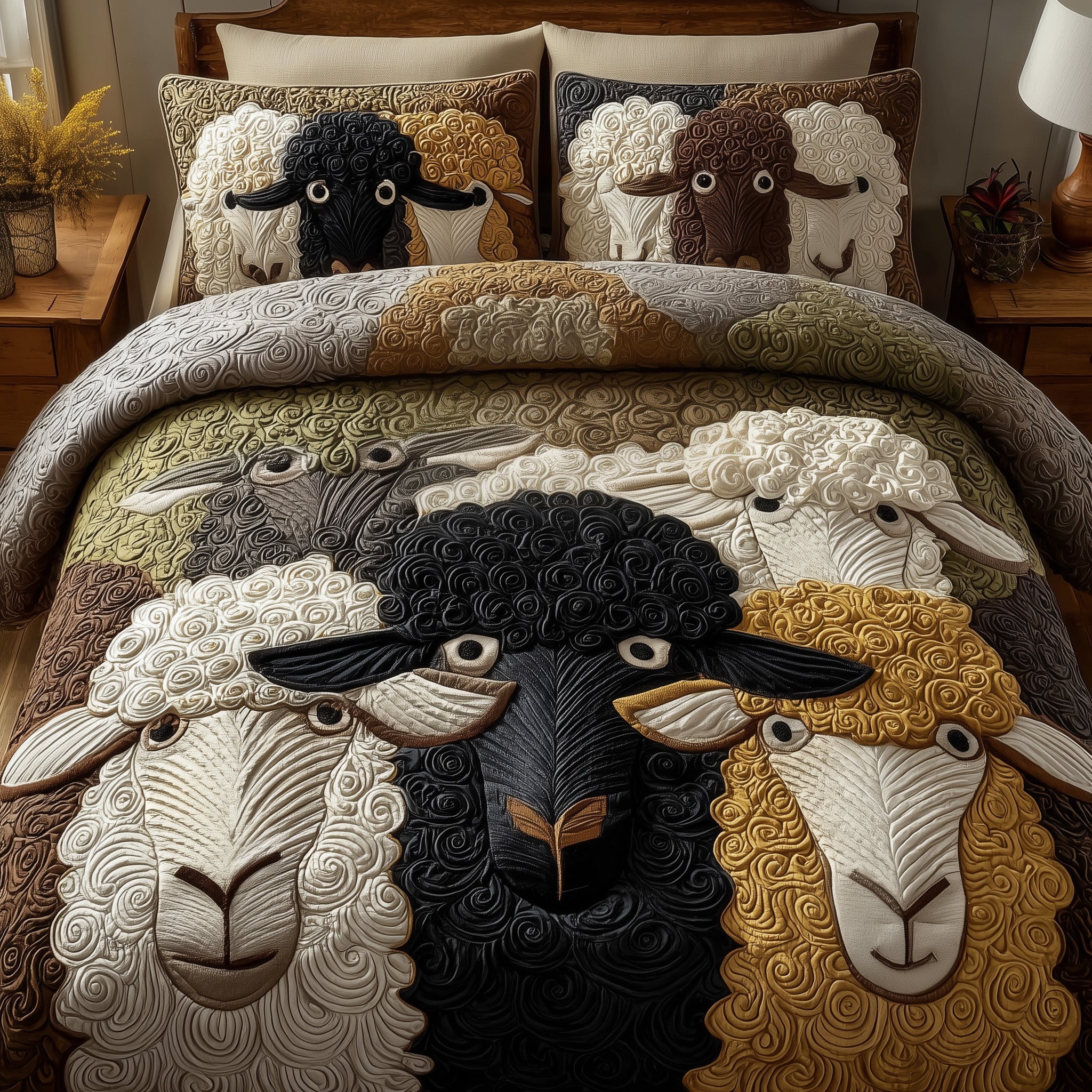 Sheep Quilted Bedding Set Duvet Cover Bedspread Presents For Sheep Lovers