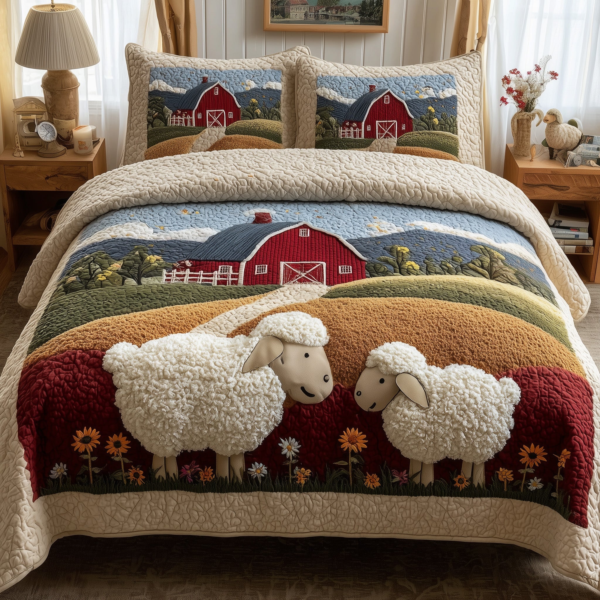 Sheep Quilted Bedding Set Duvet Cover Bedspread Sheep Gifts For Adults