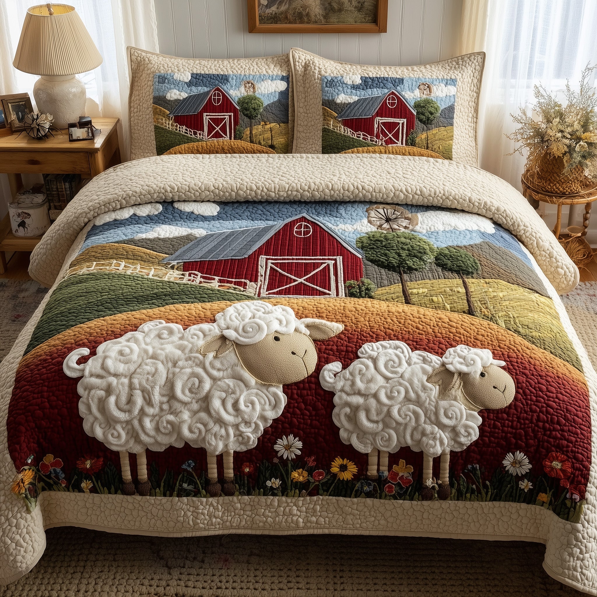 Sheep Quilted Bedding Set Duvet Cover Bedspread Sheep Related Gifts Farmers
