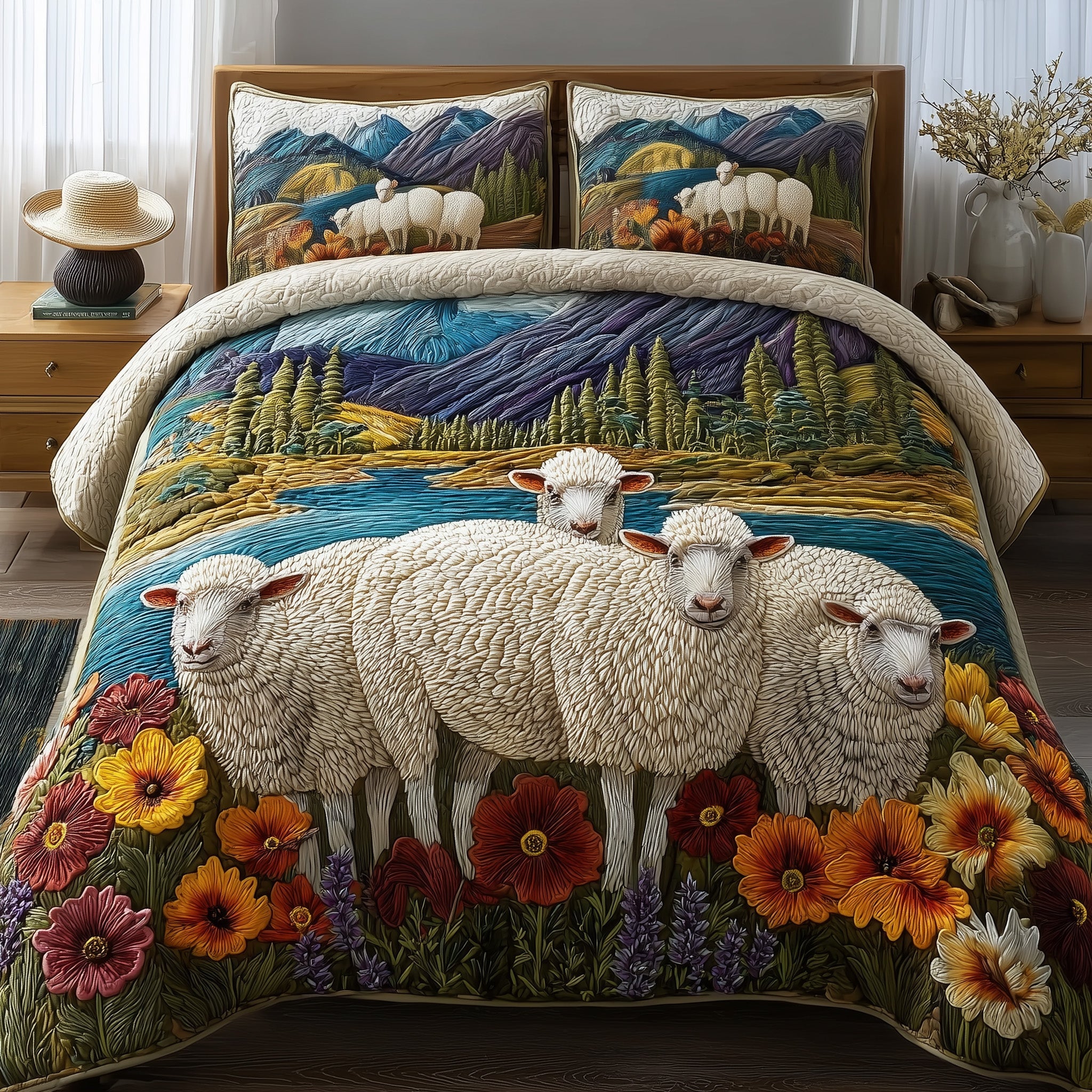 Sheep Quilted Bedding Set Duvet Cover Bedspread Sheep Themed Presents