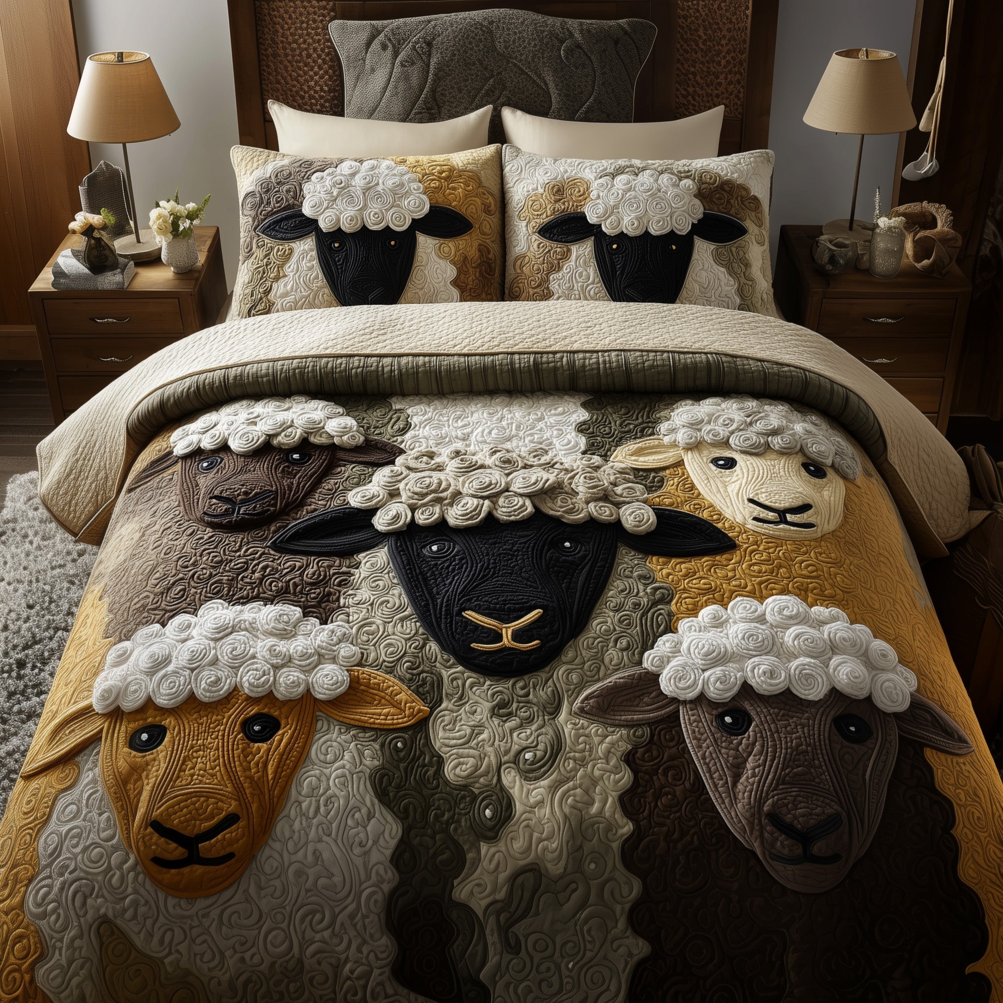 Sheep Quilted Bedding Set Solid Color