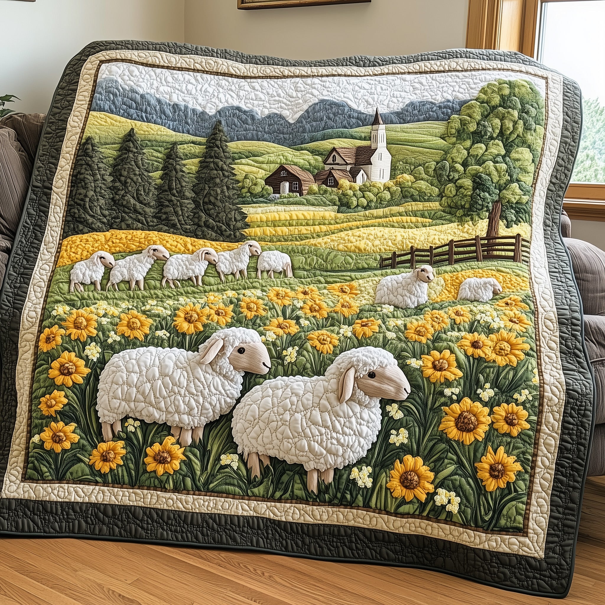 Sheep Quilted Blanket Merchandise Throw BlanketGifts For Sheep Farmers