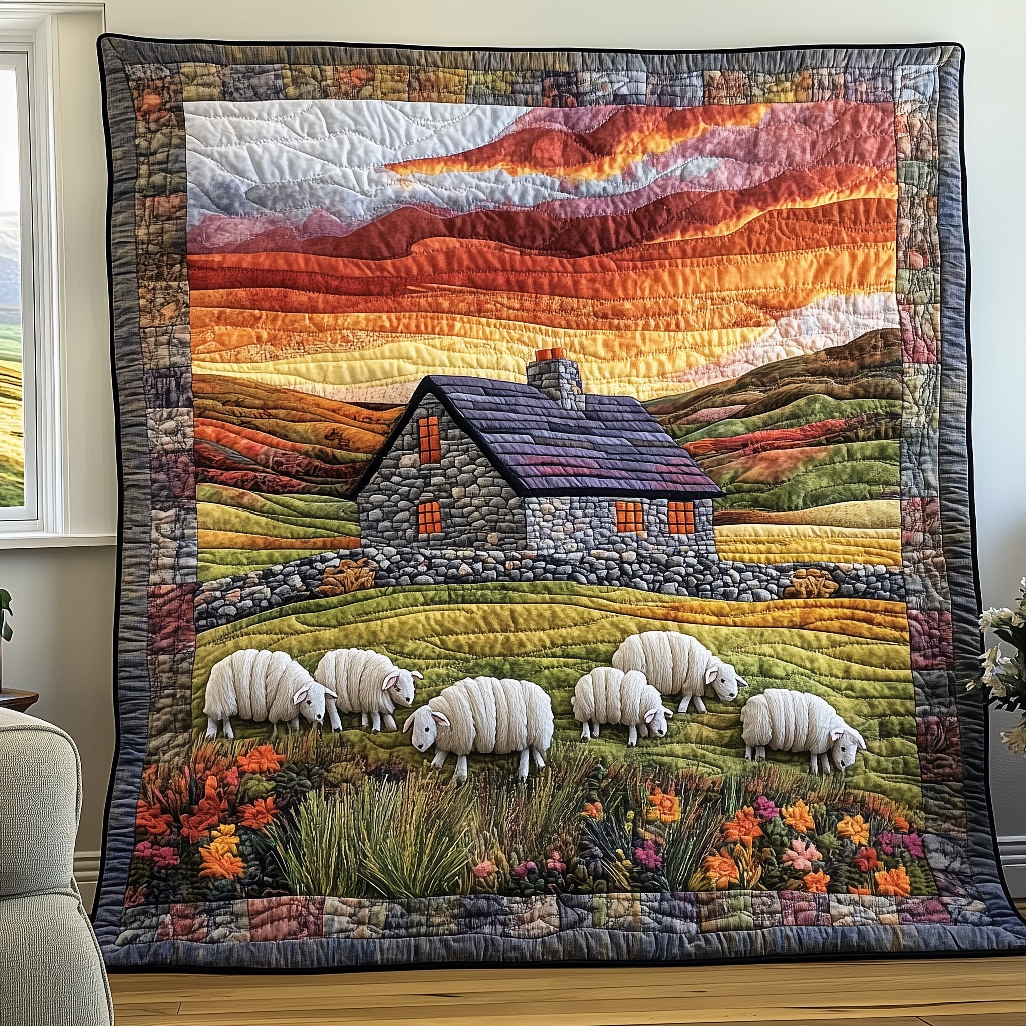 Sheep Quilted Blanket Merchandise Throw BlanketGifts With Sheep Themes