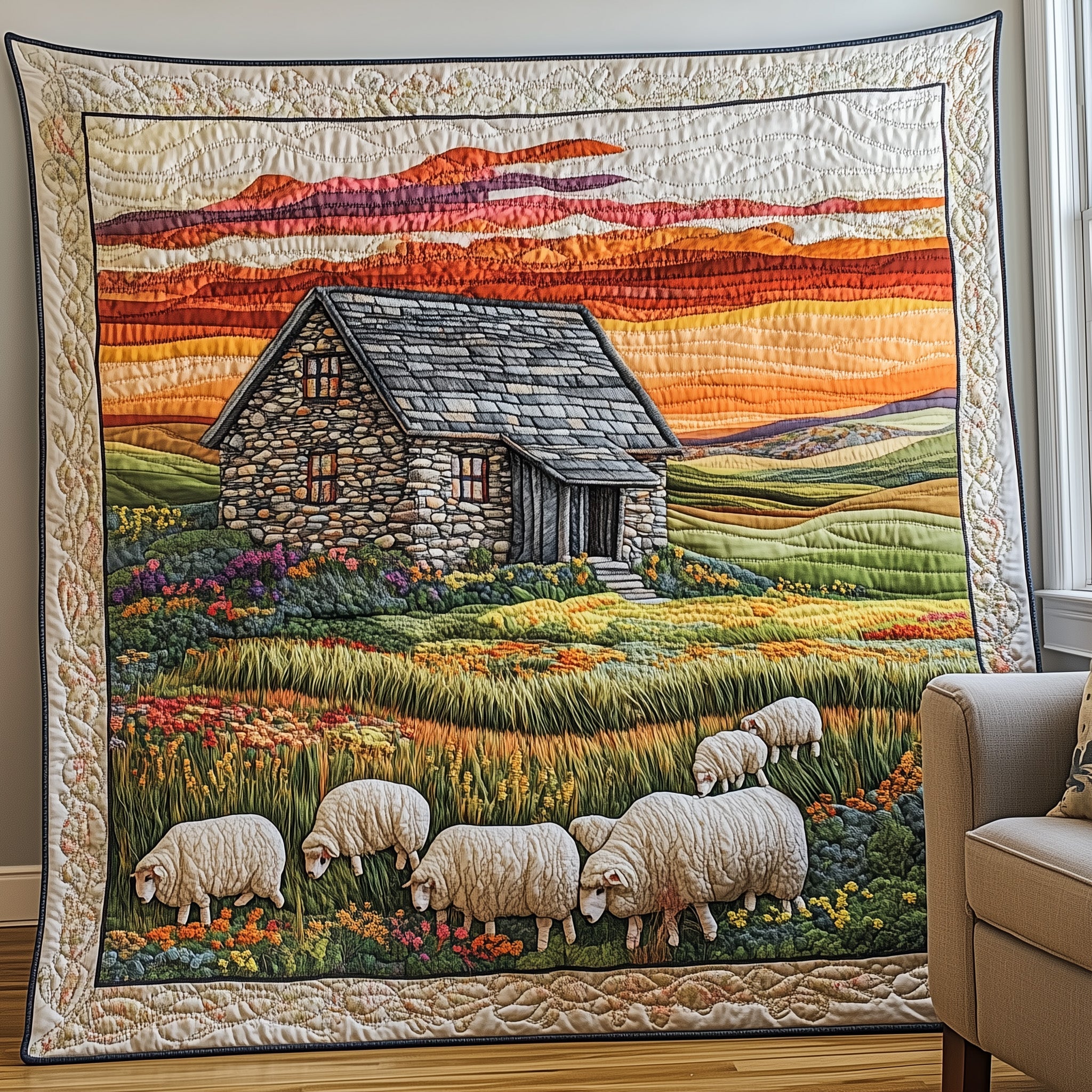 Sheep Quilted Blanket Merchandise Throw BlanketPresents For Sheep Lovers