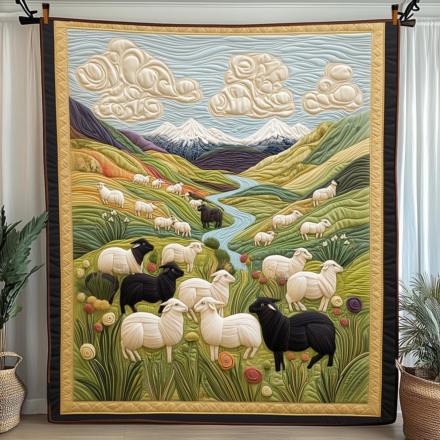 Sheep Quilted Blanket Merchandise Throw BlanketSheep Presents Christmas