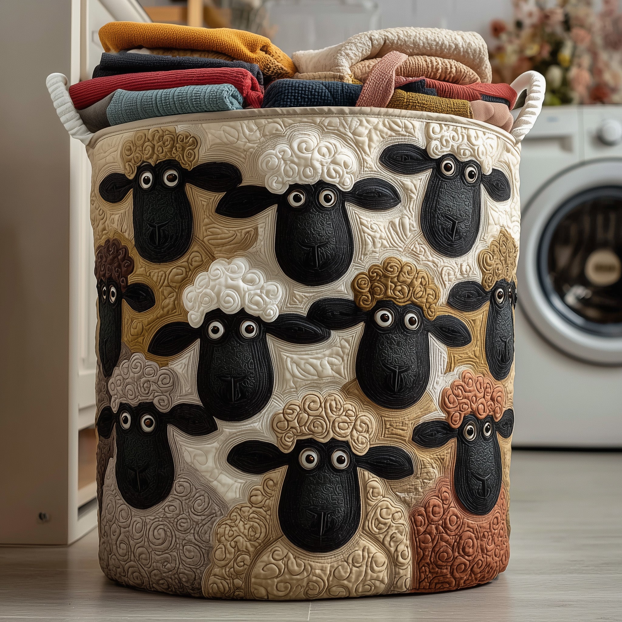 Sheep Quilted Laundry Basket Merch For Mom